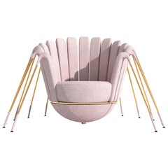 Les Araignée Armchair by Marc Ange with Golden Legs and Powder Pink Upholstery