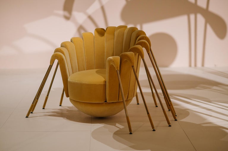 Les Araign e Armchair by Marc Ange with Golden Legs and Saffron