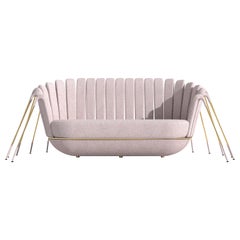 Les Araignée Sofa by Marc Ange with Gold Legs and Powder Pink Fabric Upholstery