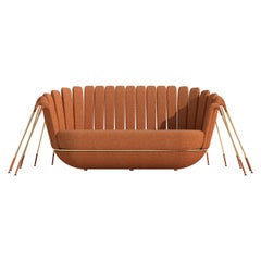 Les Araignée Sofa by Marc Ange with Golden Legs and Saffron Velvet Upholstery