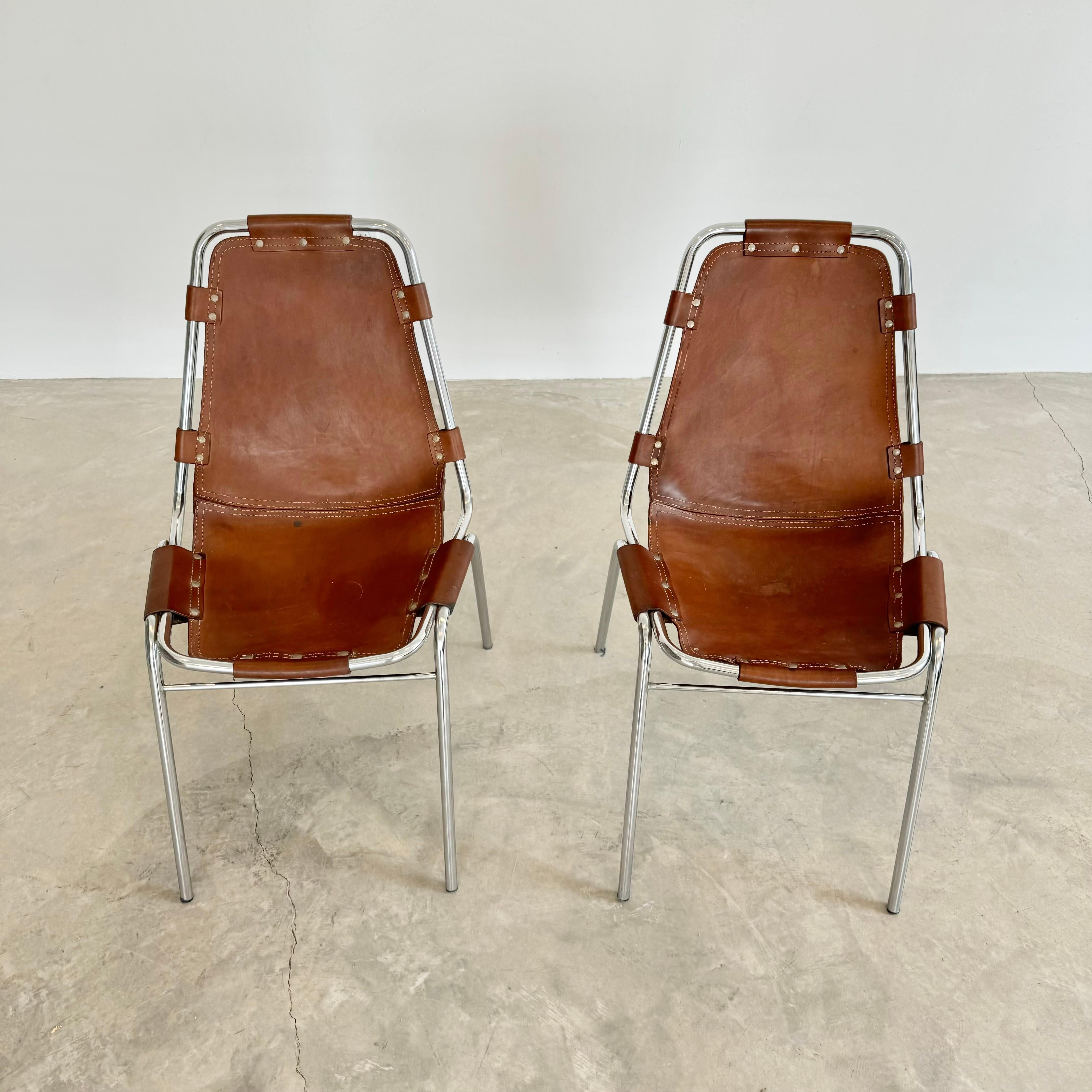 Leather Les Arc Dining Chairs Selected by Charlotte Perriand, 1960s France For Sale