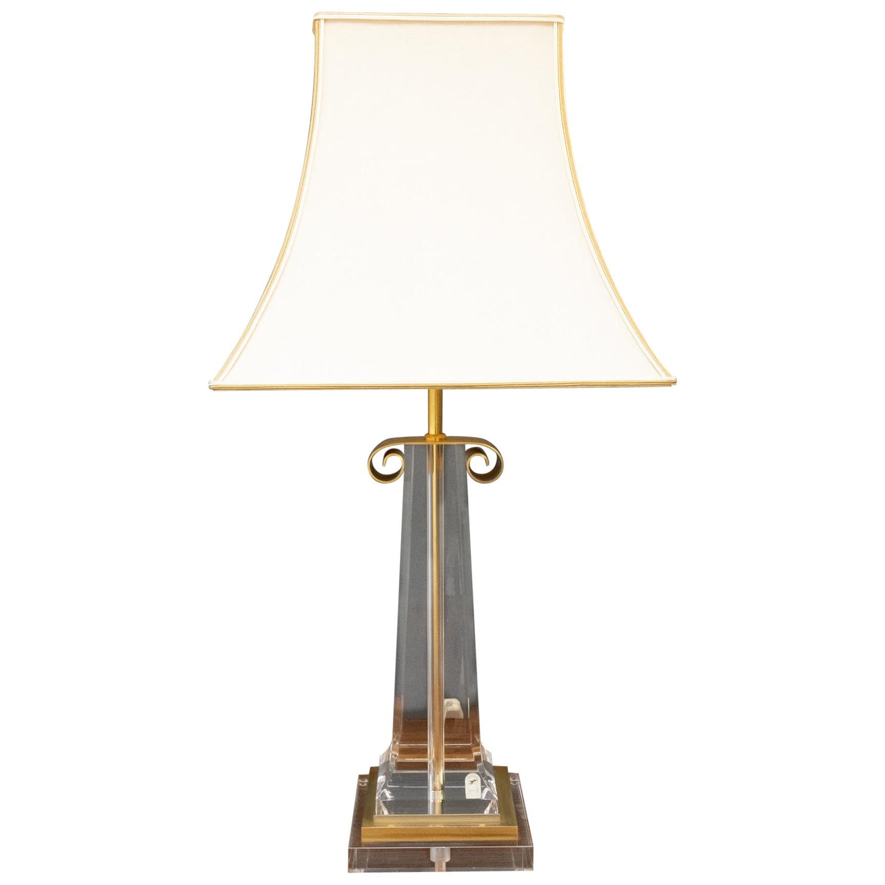 Les Arcades Lucite Gold-Plated Brass Table Lamp For Sale