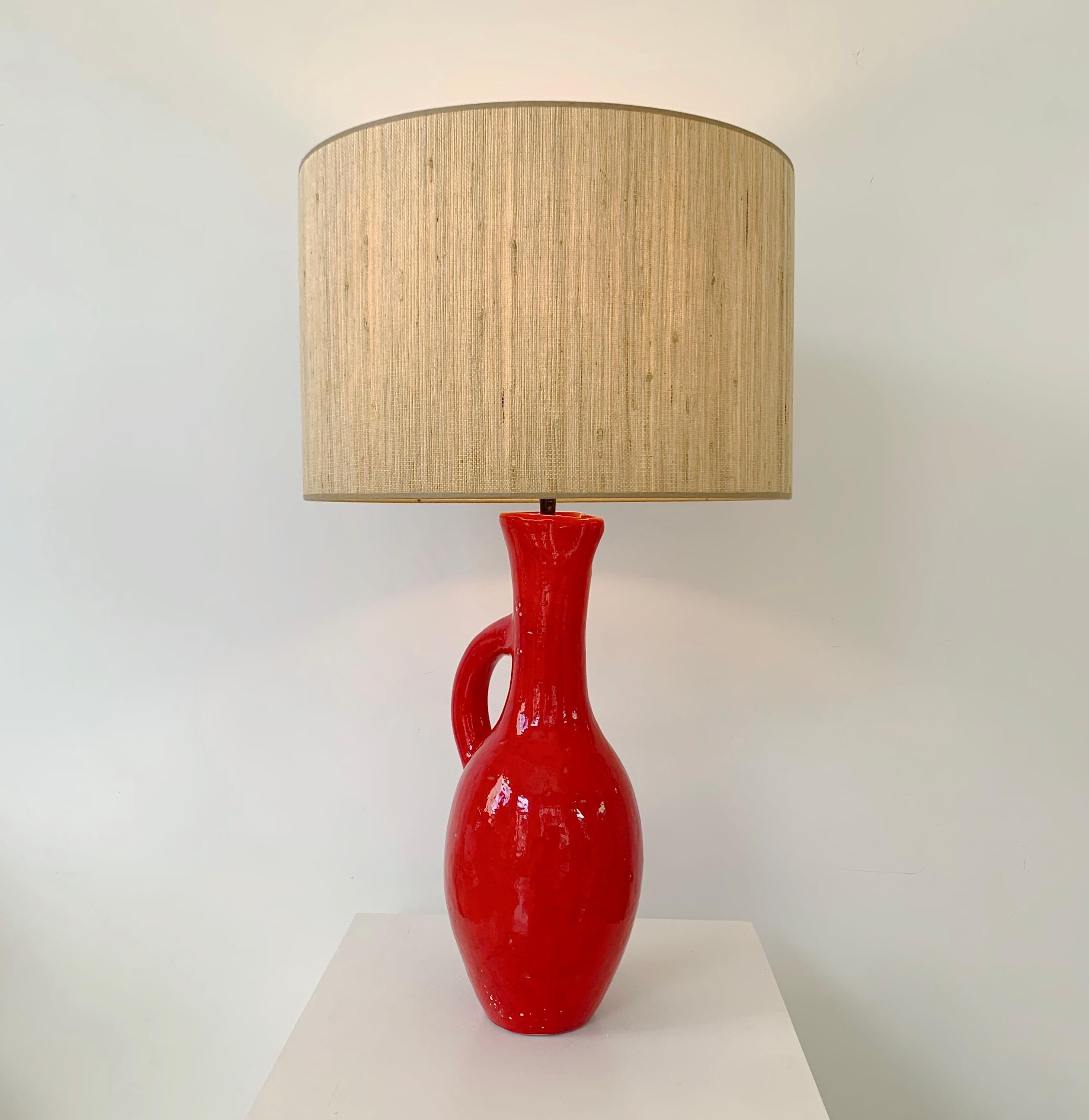 French Les Archanges/Gilbert Valentin Large Signed Table Lamp, 1950s, Vallauris.