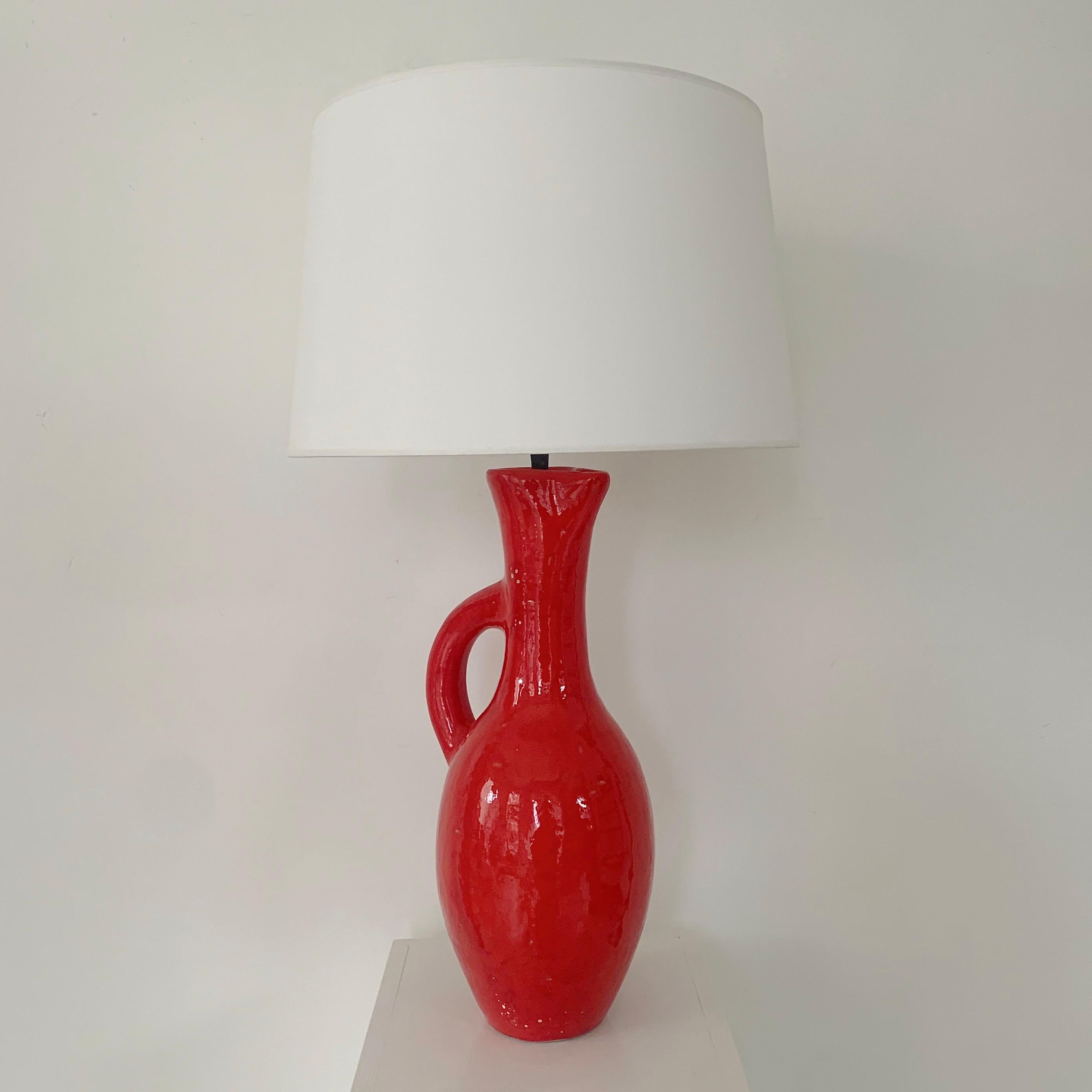 French Les Archanges/Gilbert Valentin Large Signed Table Lamp, 1950s, Vallauris.