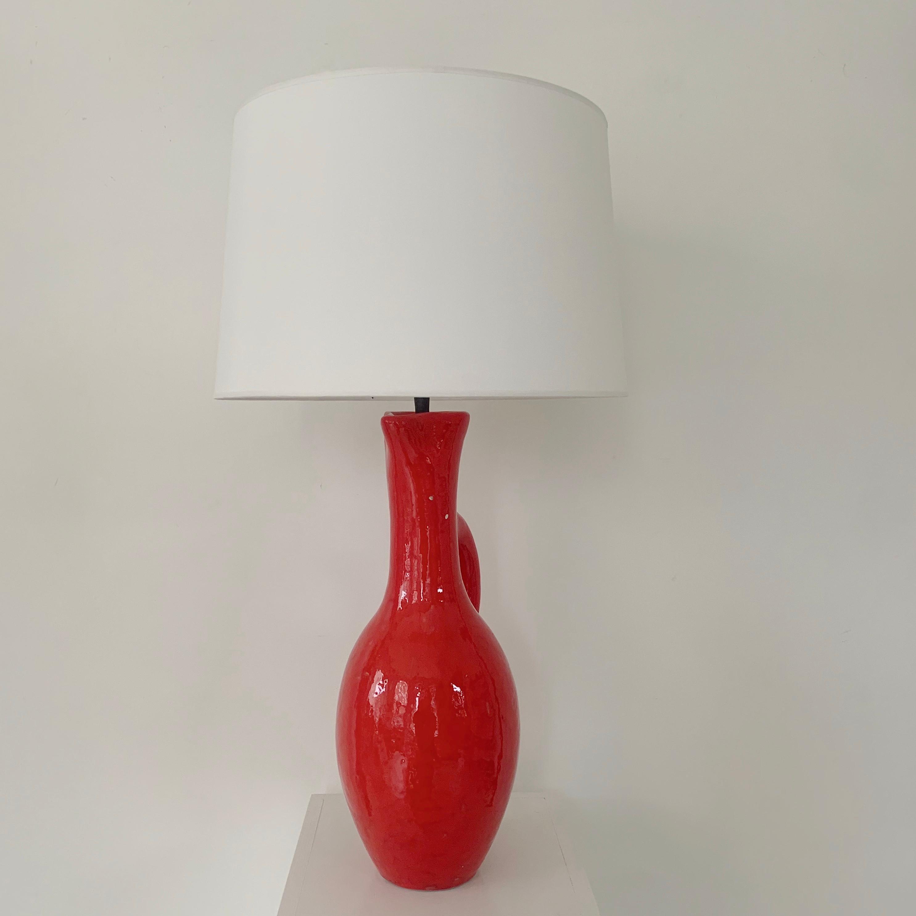 Enameled Les Archanges/Gilbert Valentin Large Signed Table Lamp, 1950s, Vallauris.