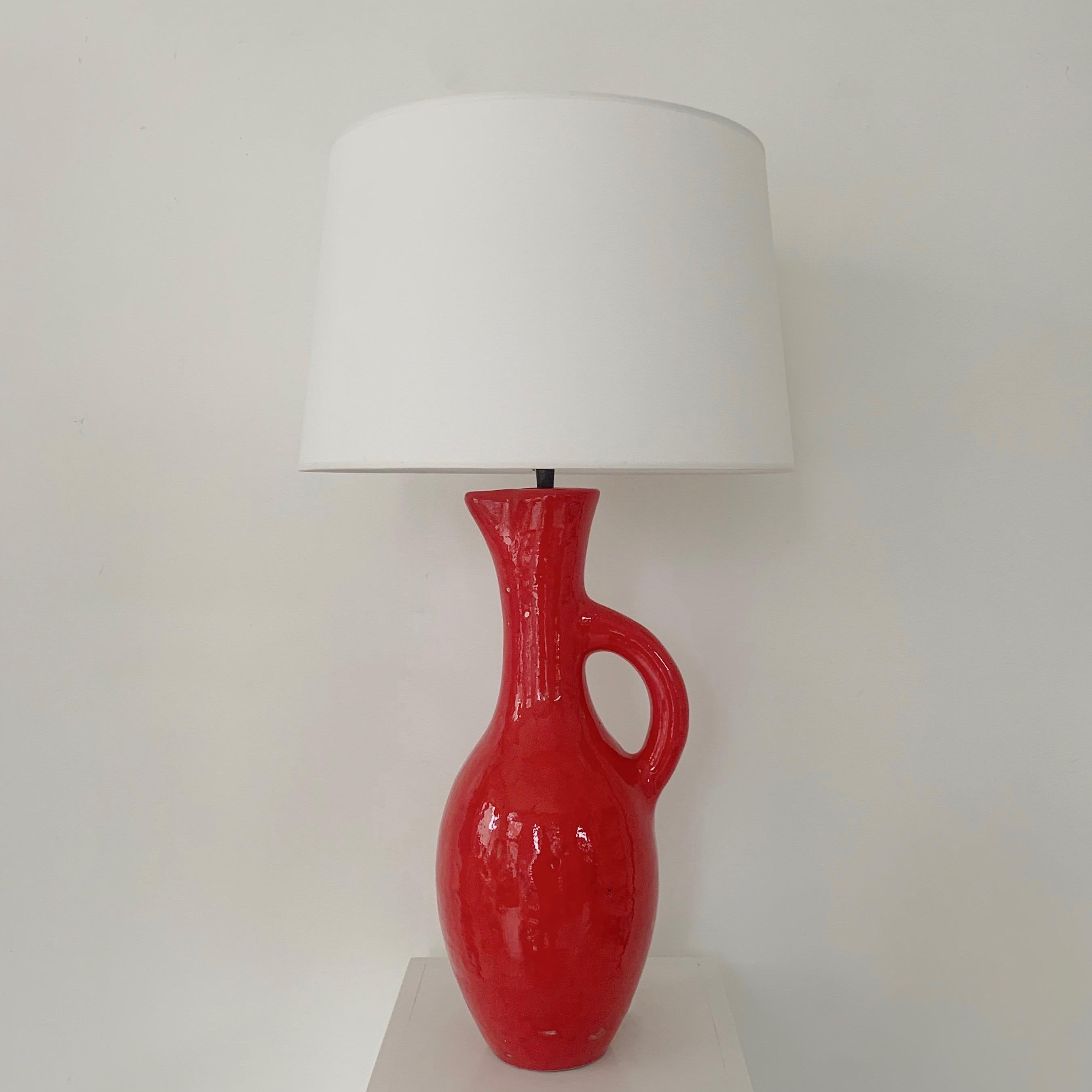 Les Archanges/Gilbert Valentin Large Signed Table Lamp, 1950s, Vallauris. In Good Condition In Brussels, BE