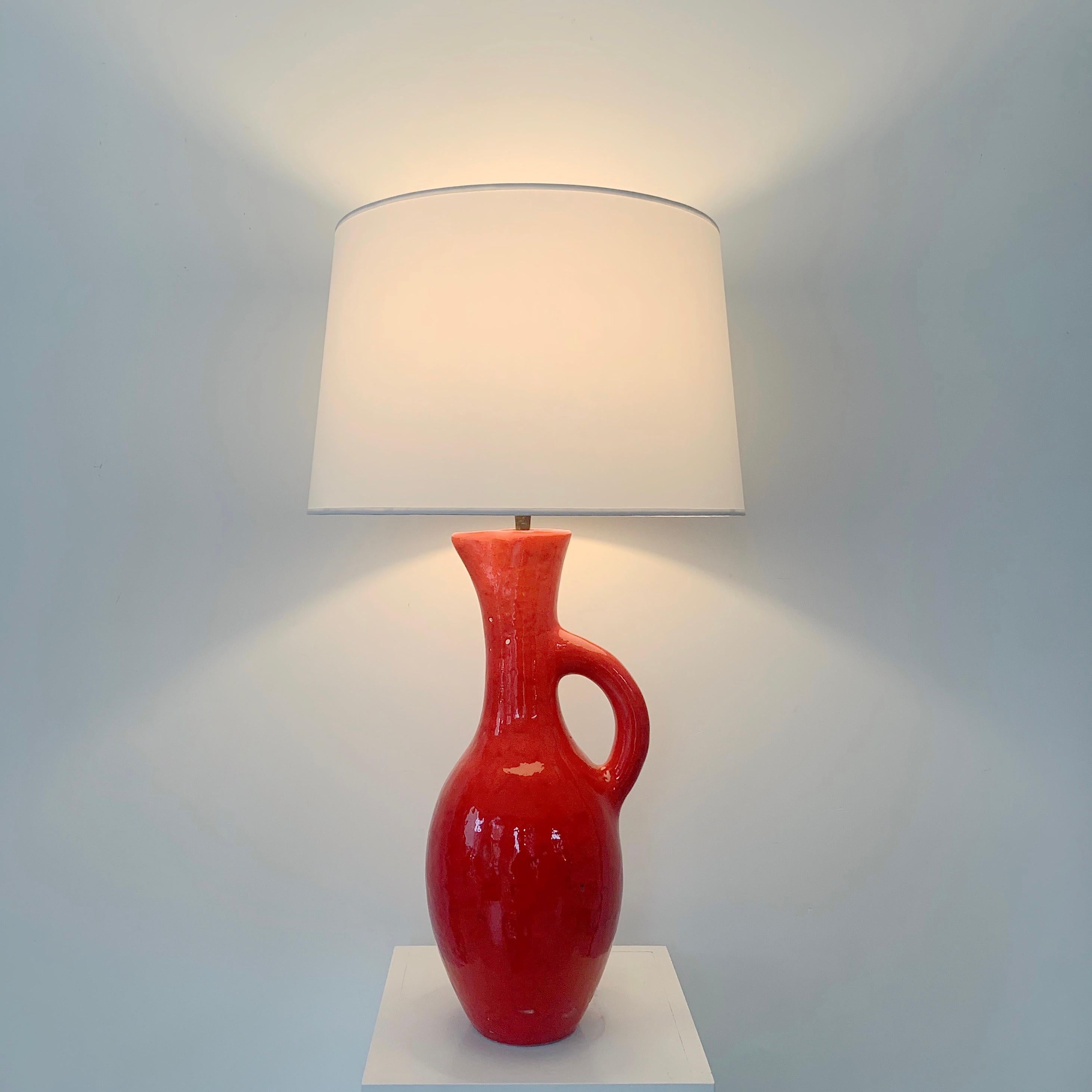 Earthenware Les Archanges/Gilbert Valentin Large Signed Table Lamp, 1950s, Vallauris.