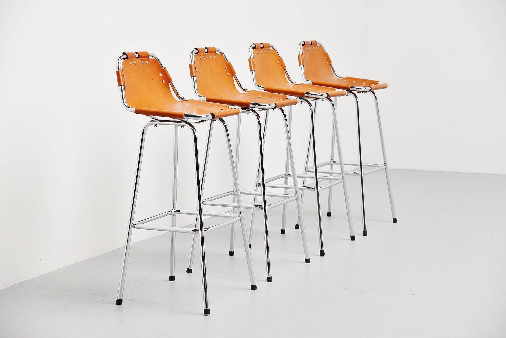 Leather Les Arcs Bar Stools Used by Charlotte Perriand, 1960