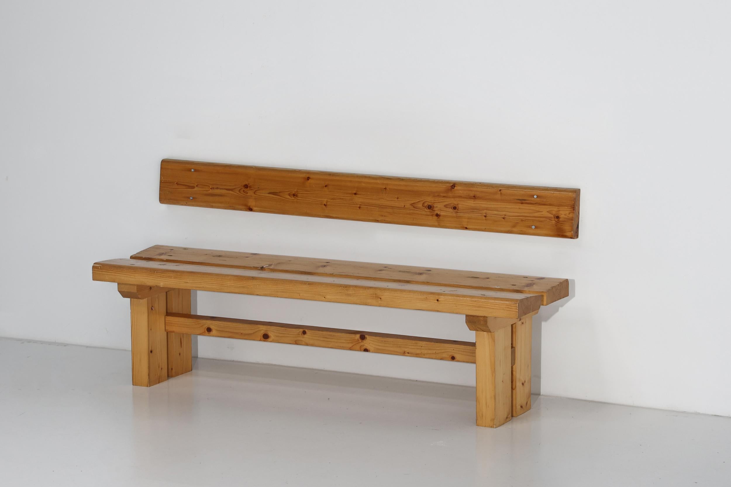 Les Arcs Bench with Backrest by Charlotte Perriand, France, 1970s For Sale 1
