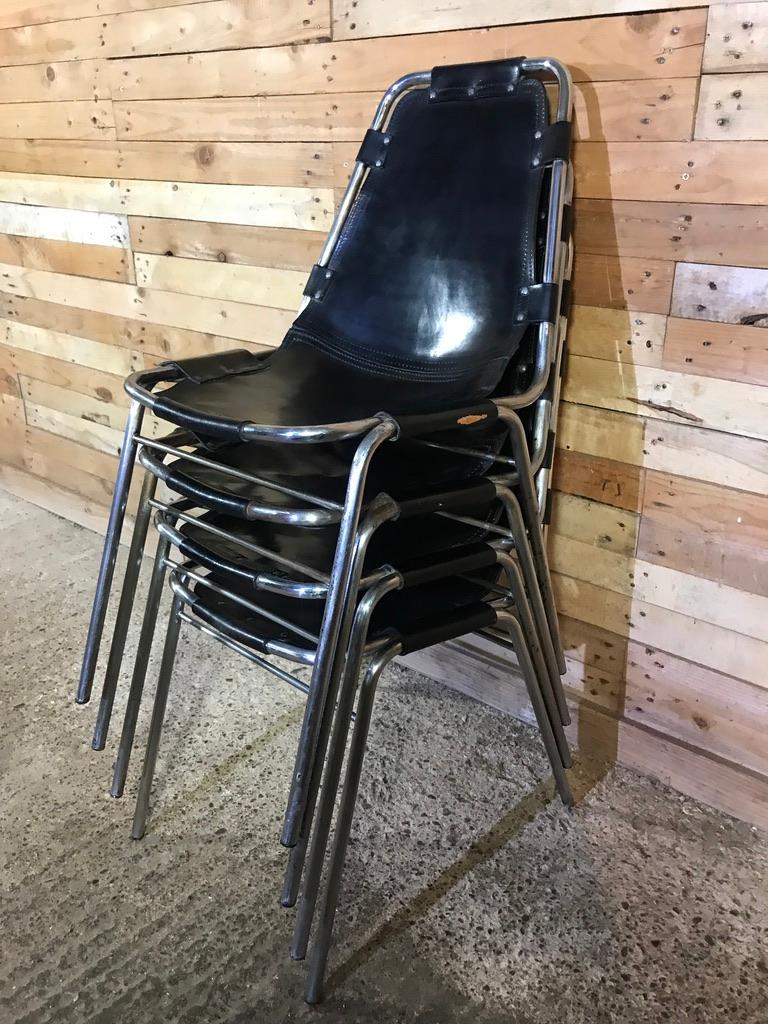 Les Arcs Black Stained Chairs Chosen by Charlotte Perriand, 1960s, Set of Four For Sale 13