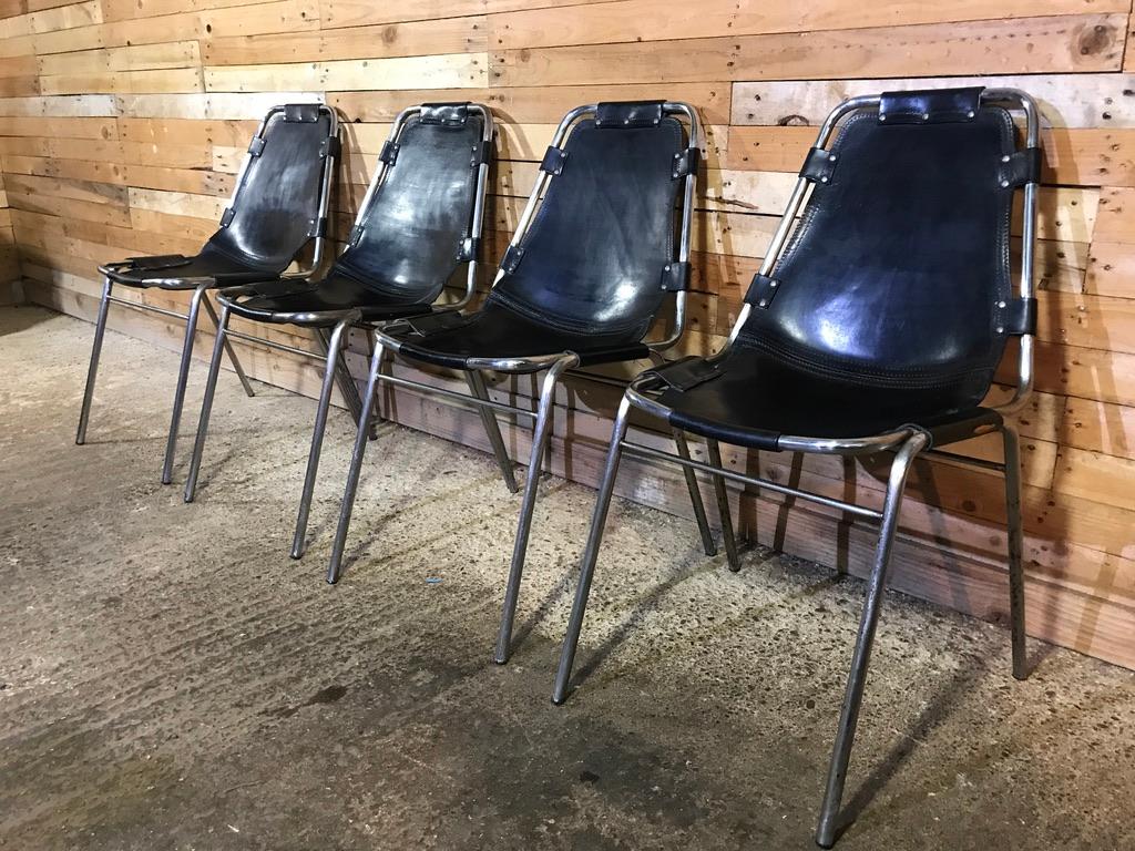Mid-Century Modern Les Arcs Black Stained Chairs Chosen by Charlotte Perriand, 1960s, Set of Four For Sale