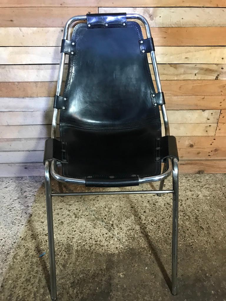 French Les Arcs Black Stained Chairs Chosen by Charlotte Perriand, 1960s, Set of Four For Sale