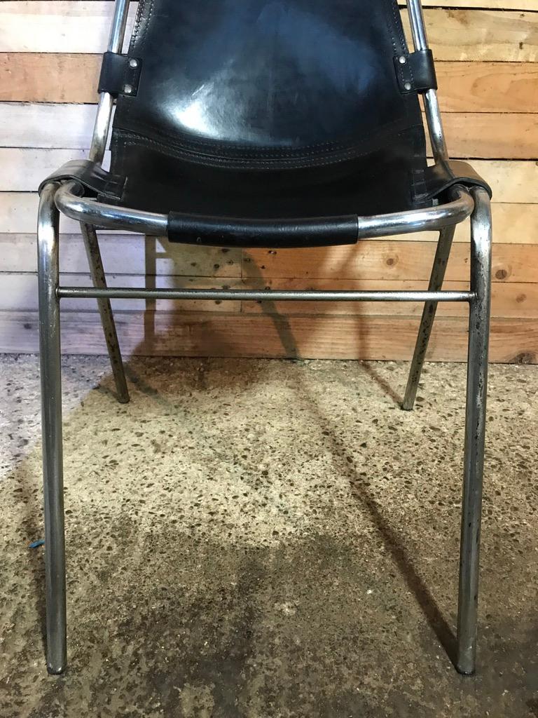 Les Arcs Black Stained Chairs Chosen by Charlotte Perriand, 1960s, Set of Four In Good Condition For Sale In Markington, GB