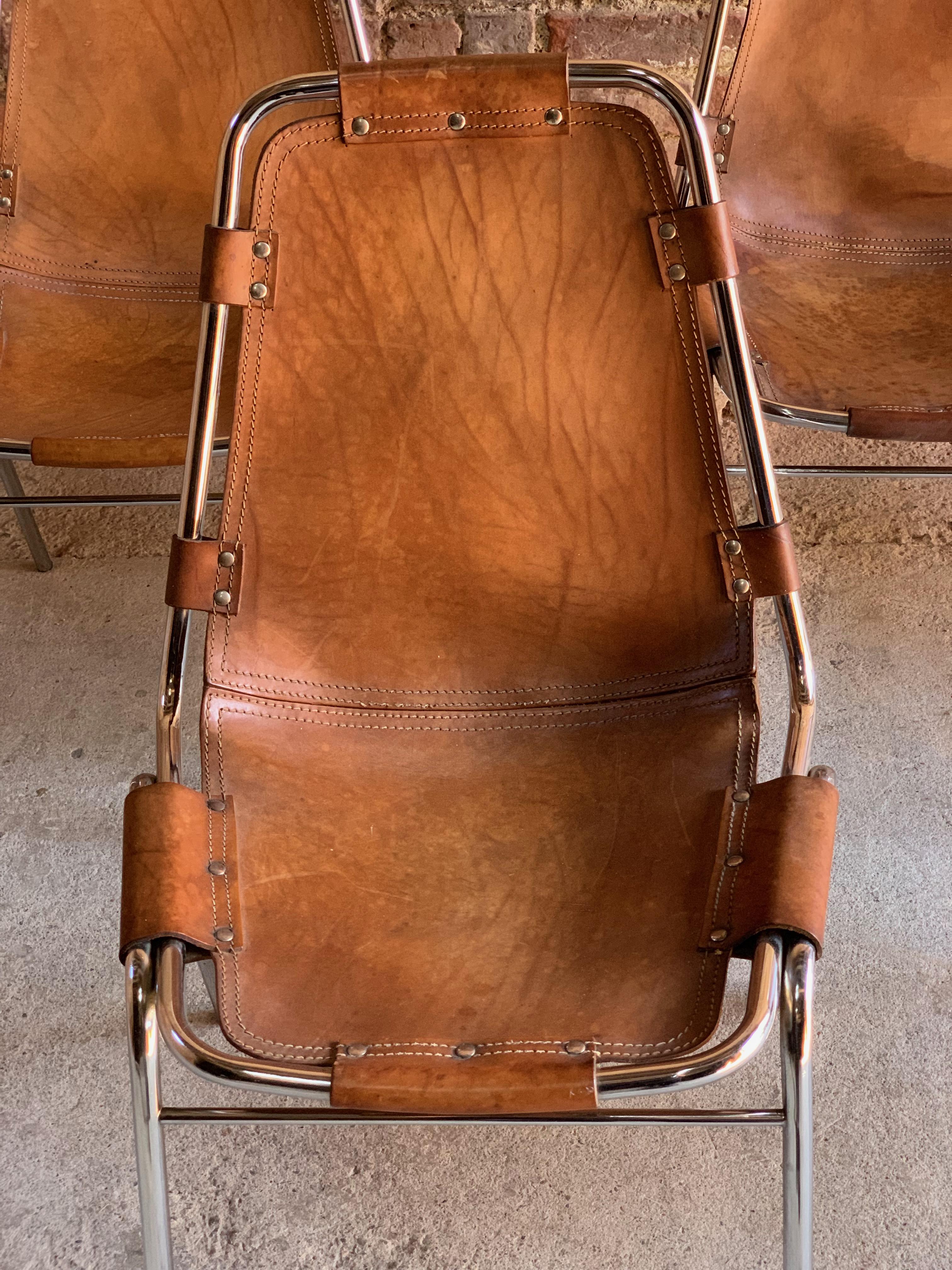 Les Arcs Dining Chairs Leather, Set of Five, 1960s 4