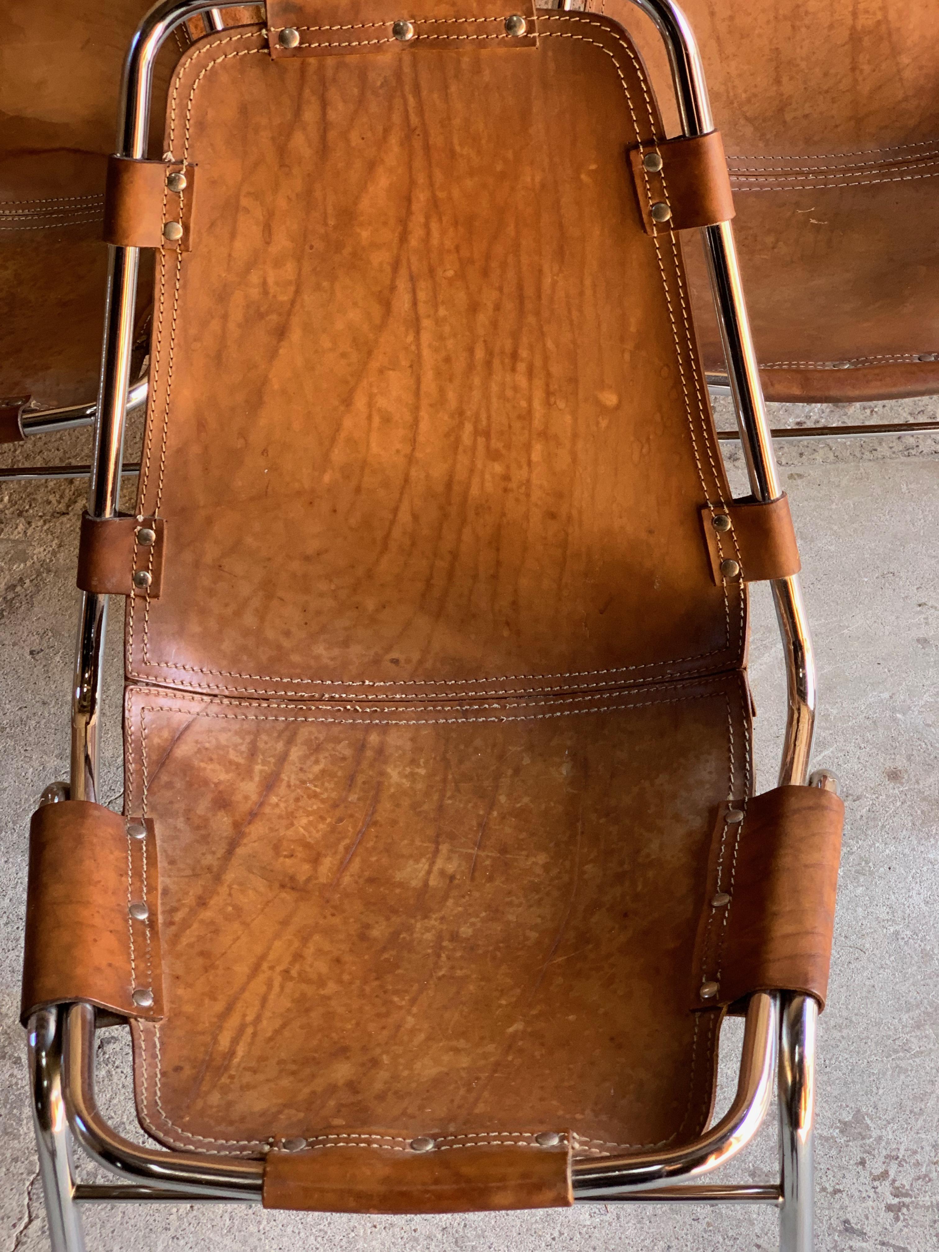 Mid-20th Century Les Arcs Dining Chairs Leather, Set of Five, 1960s