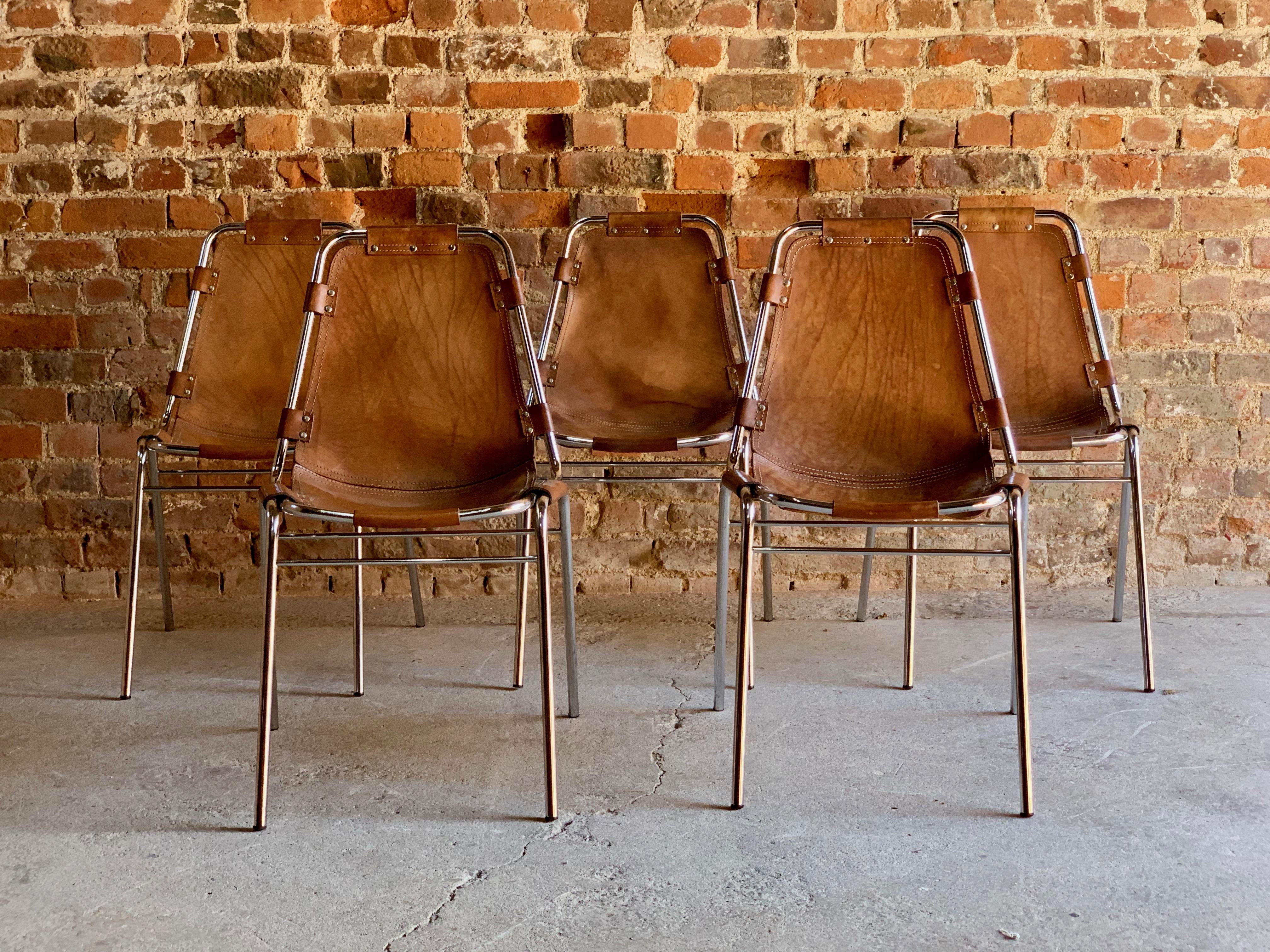 Les Arcs Dining Chairs Leather, Set of Five, 1960s 3