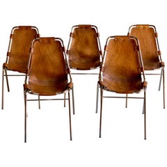 Les Arcs Dining Chairs Leather, Set of Five, 1960s