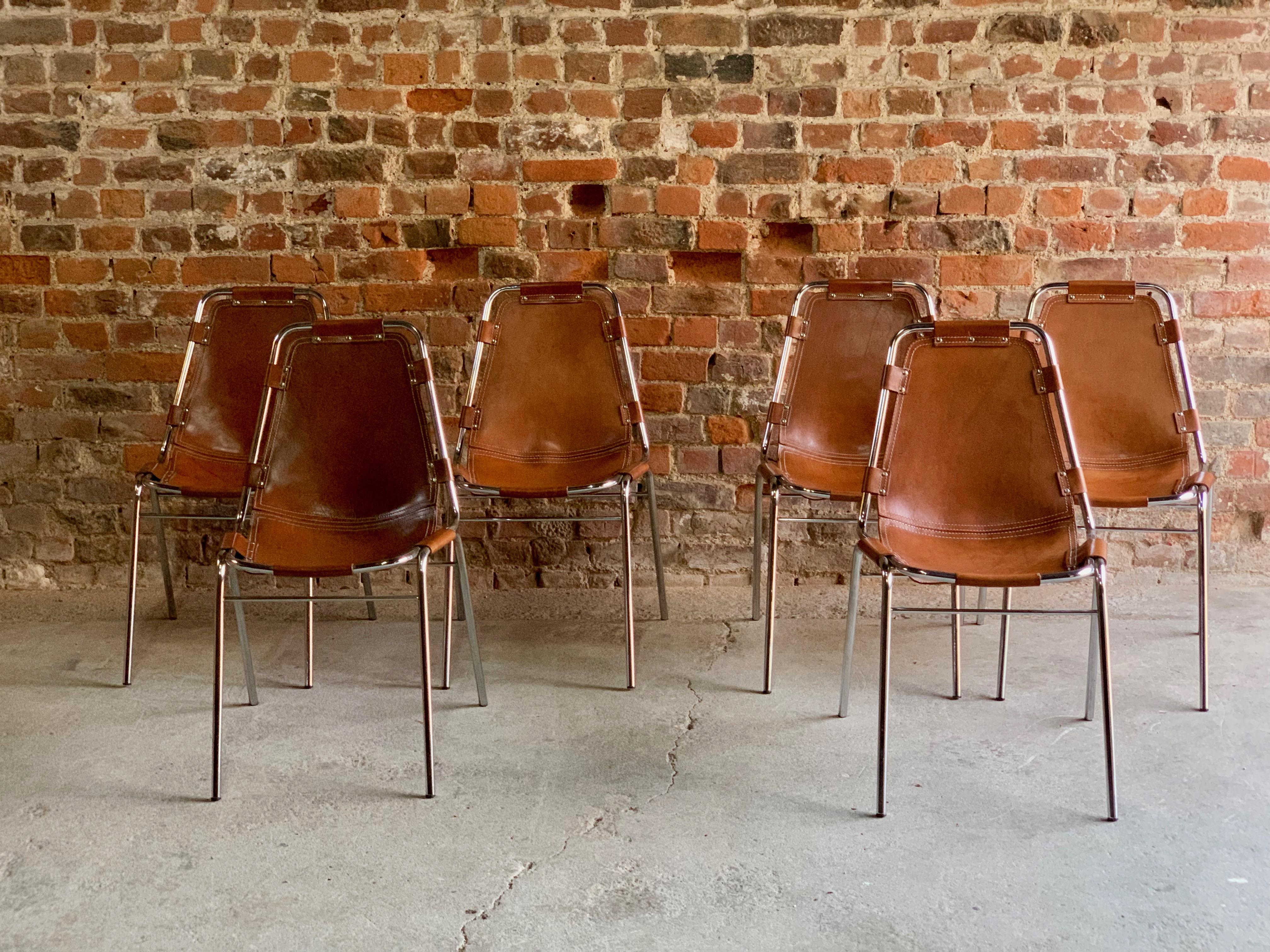 Les Arcs Dining Chairs Leather, Set of Six, 1960s 4