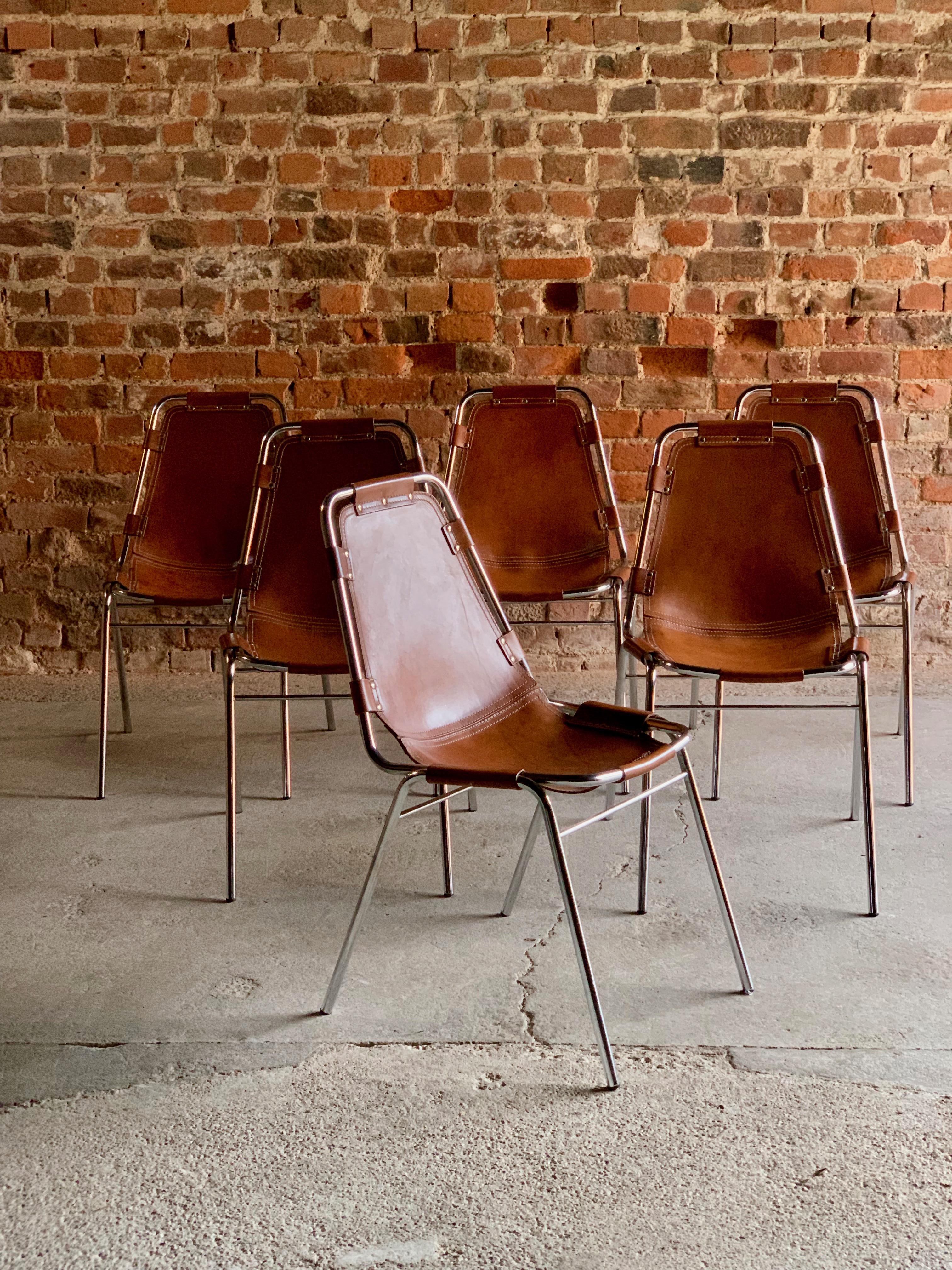 Les Arcs Dining Chairs Leather, Set of Six, 1960s 5