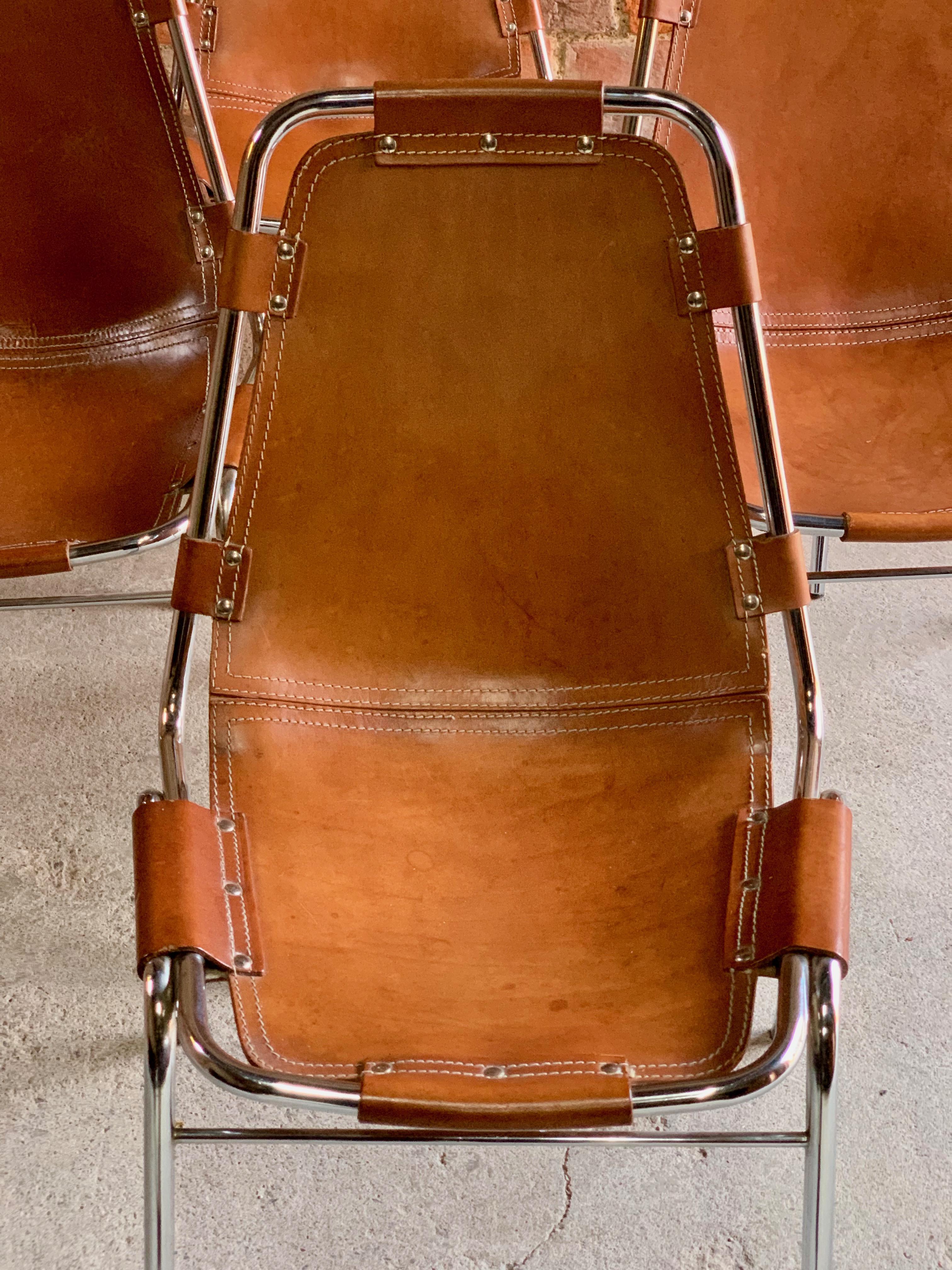 Mid-Century Modern Les Arcs Dining Chairs Leather, Set of Six, 1960s