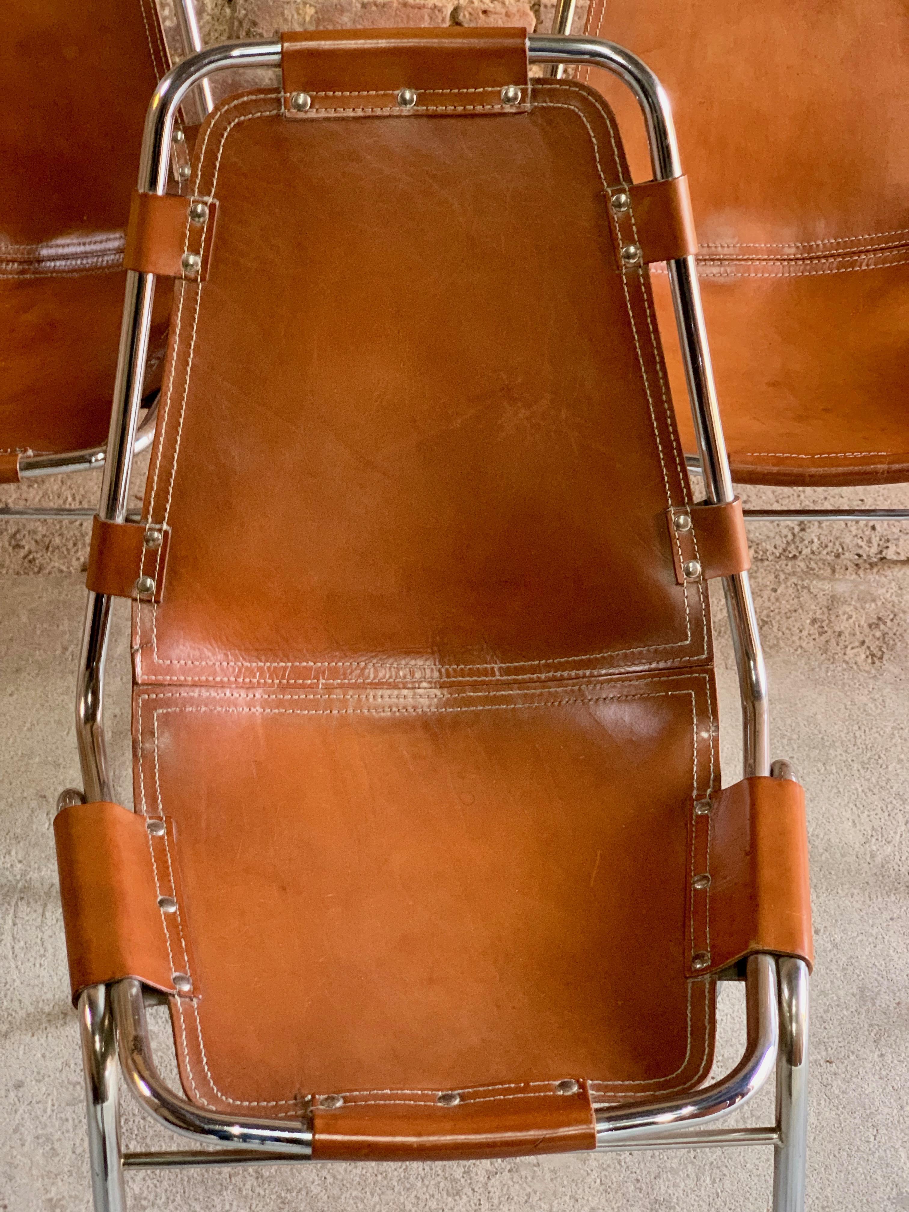 Italian Les Arcs Dining Chairs Leather, Set of Six, 1960s