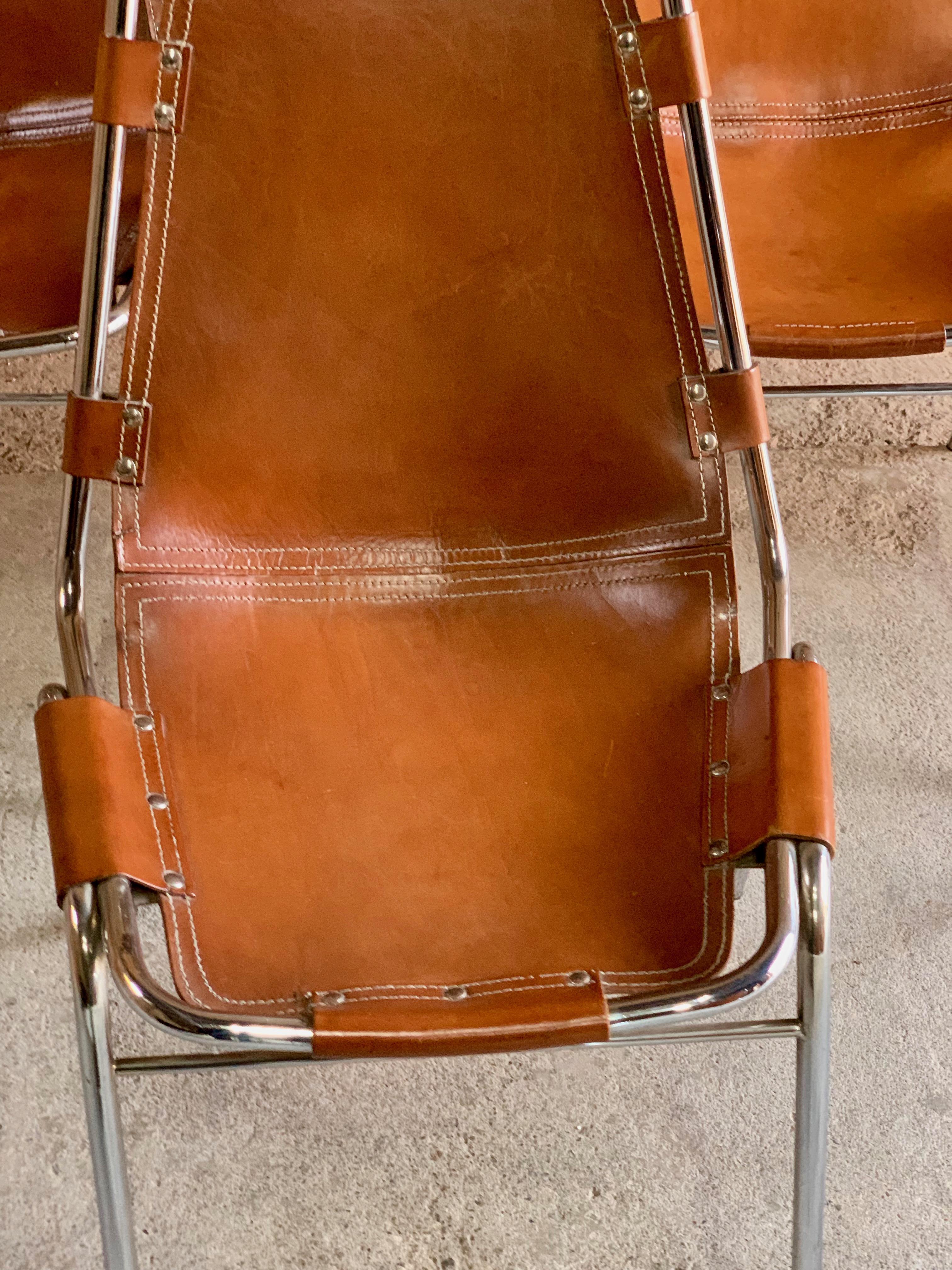 Mid-20th Century Les Arcs Dining Chairs Leather, Set of Six, 1960s