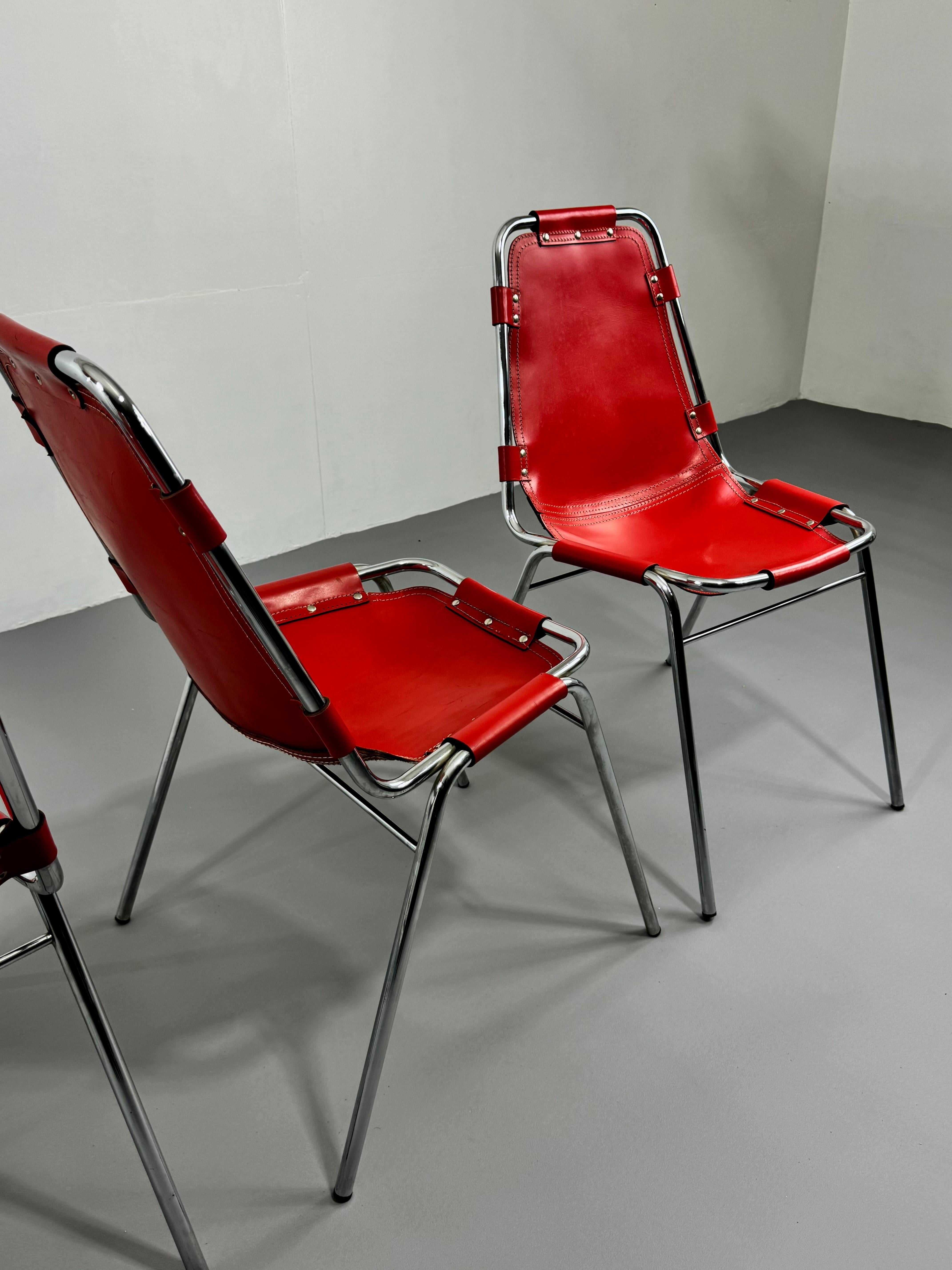 Chaises de salle à manger Les Arcs de DalVera pour les Arcs France rouge des années 1960  en vente 1