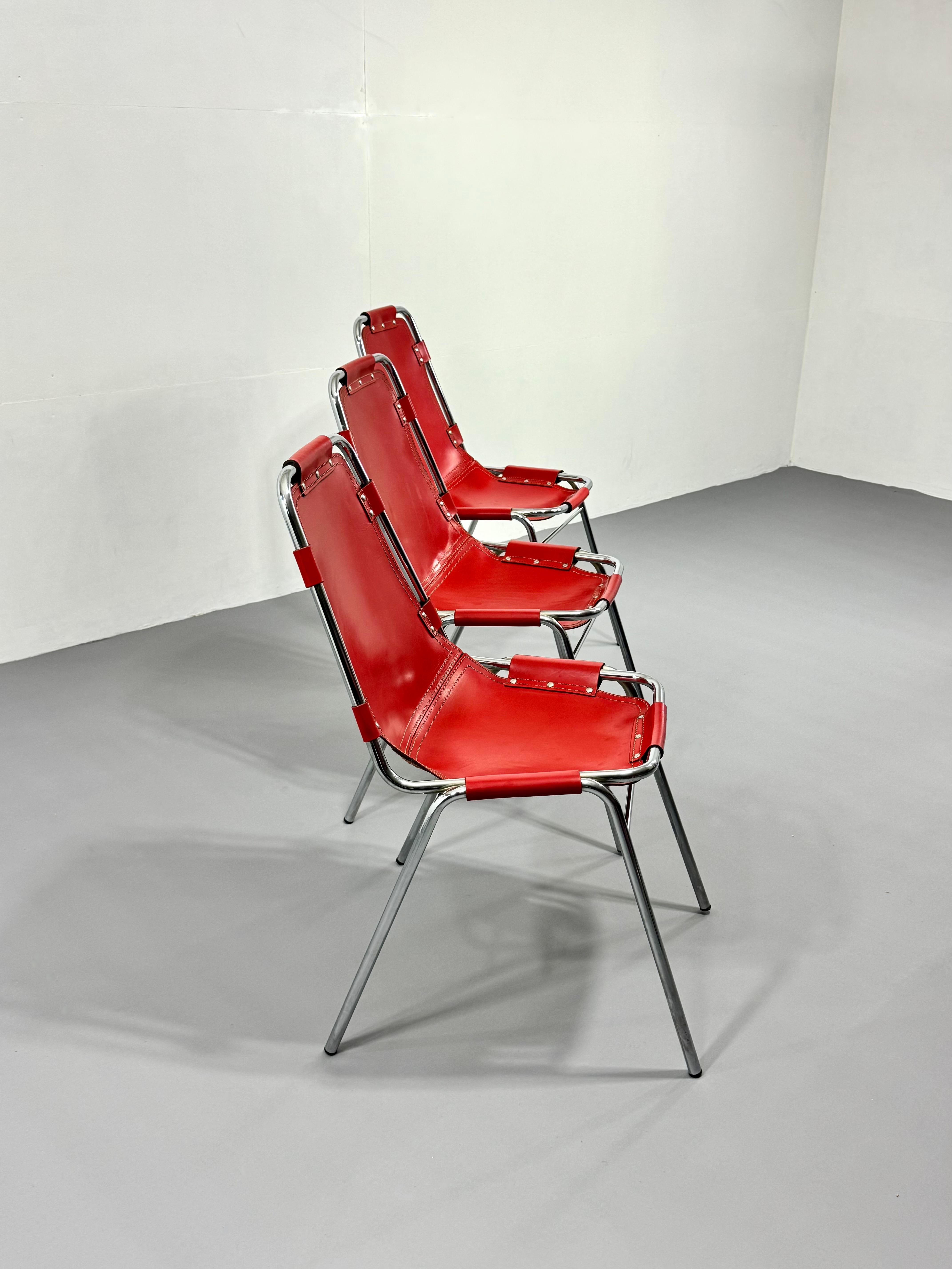 French Les Arcs Dining Chairs by DalVera for les Arcs France 1960s red  For Sale