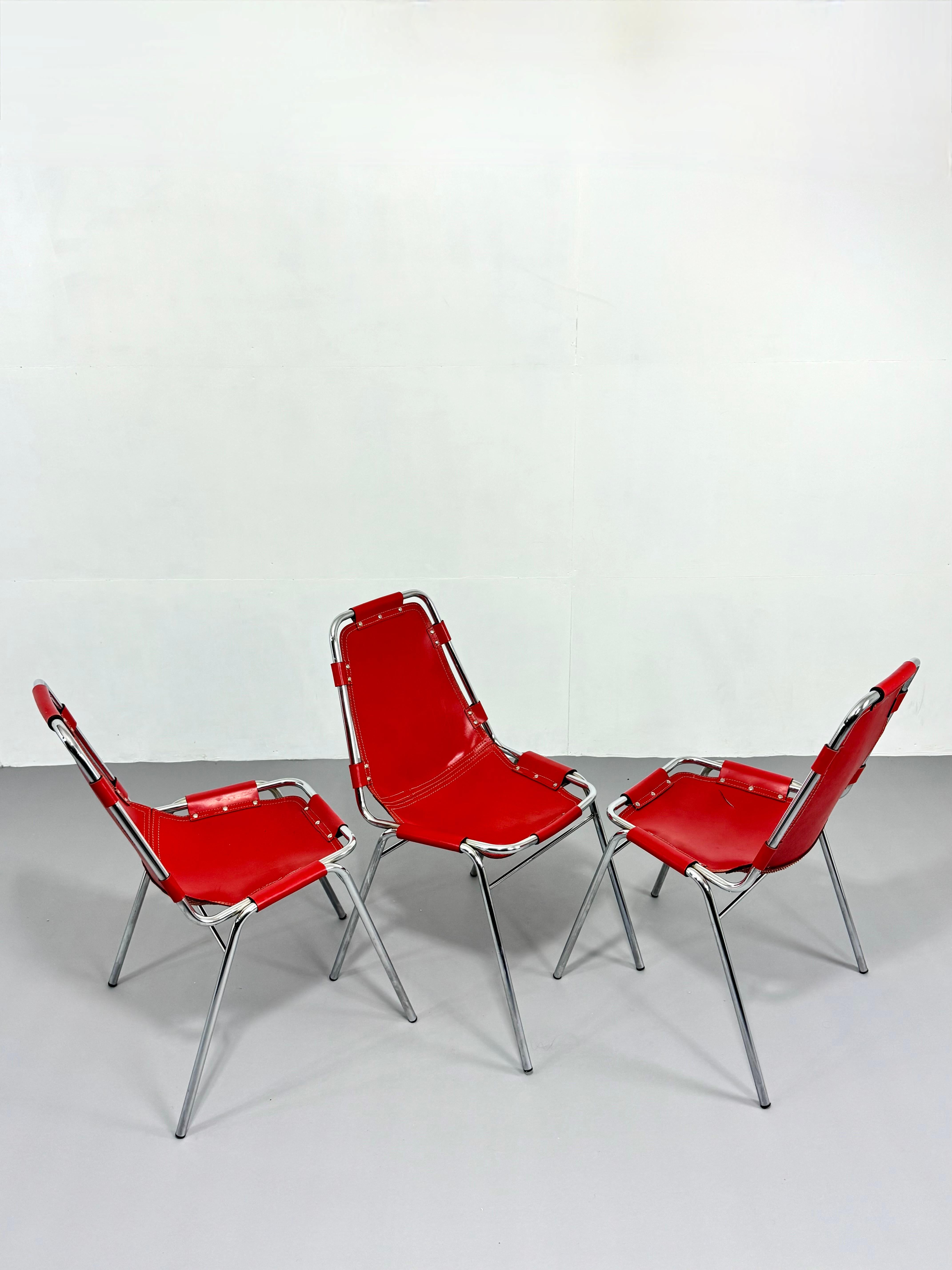 Mid-Century Modern Chaises de salle à manger Les Arcs de DalVera pour les Arcs France rouge des années 1960  en vente