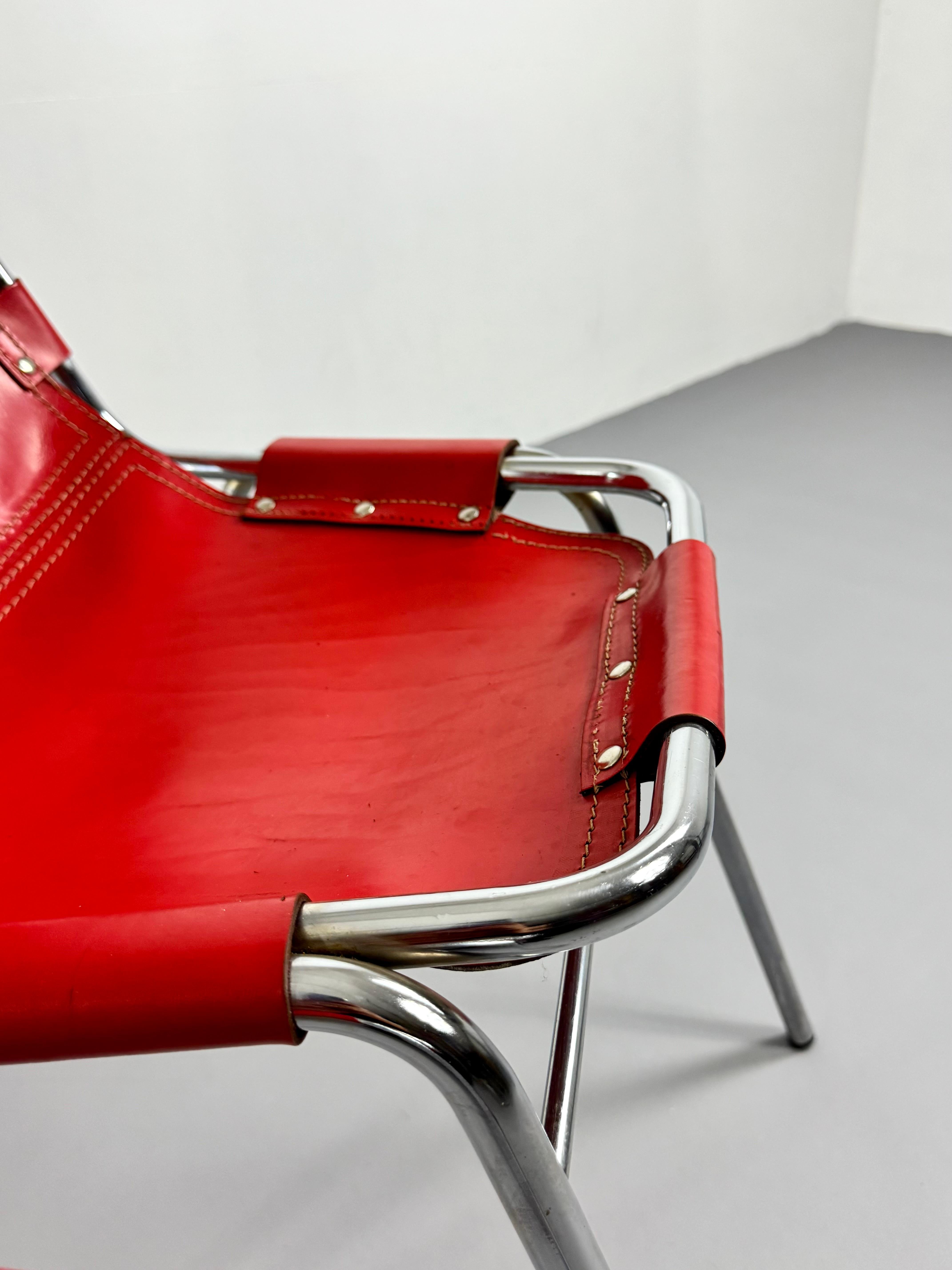 Leather Les Arcs Dining Chairs by DalVera for les Arcs France 1960s red  For Sale