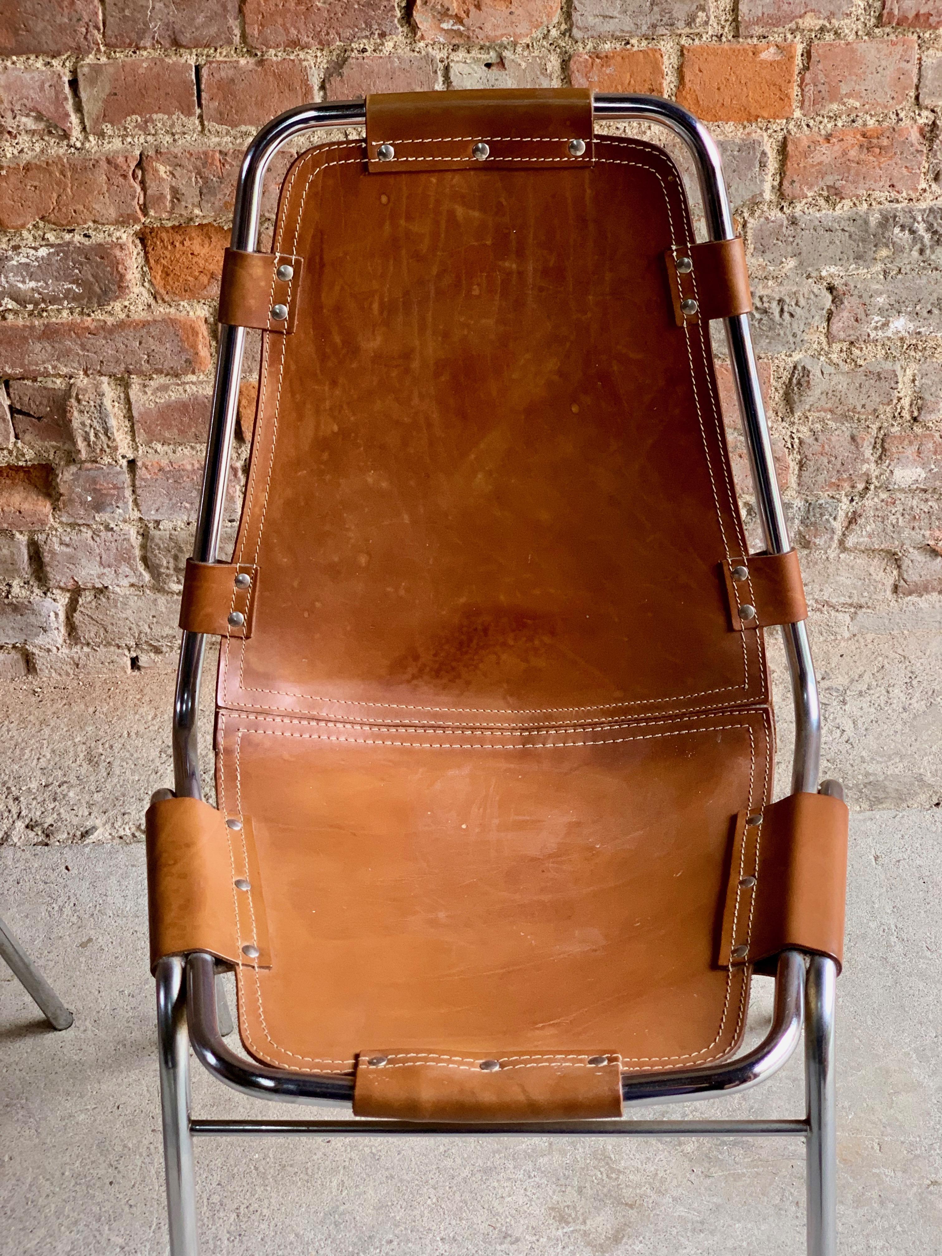 Les Arcs Set of Four Leather Tan Dining Chairs, 1970s In Good Condition In Longdon, Tewkesbury