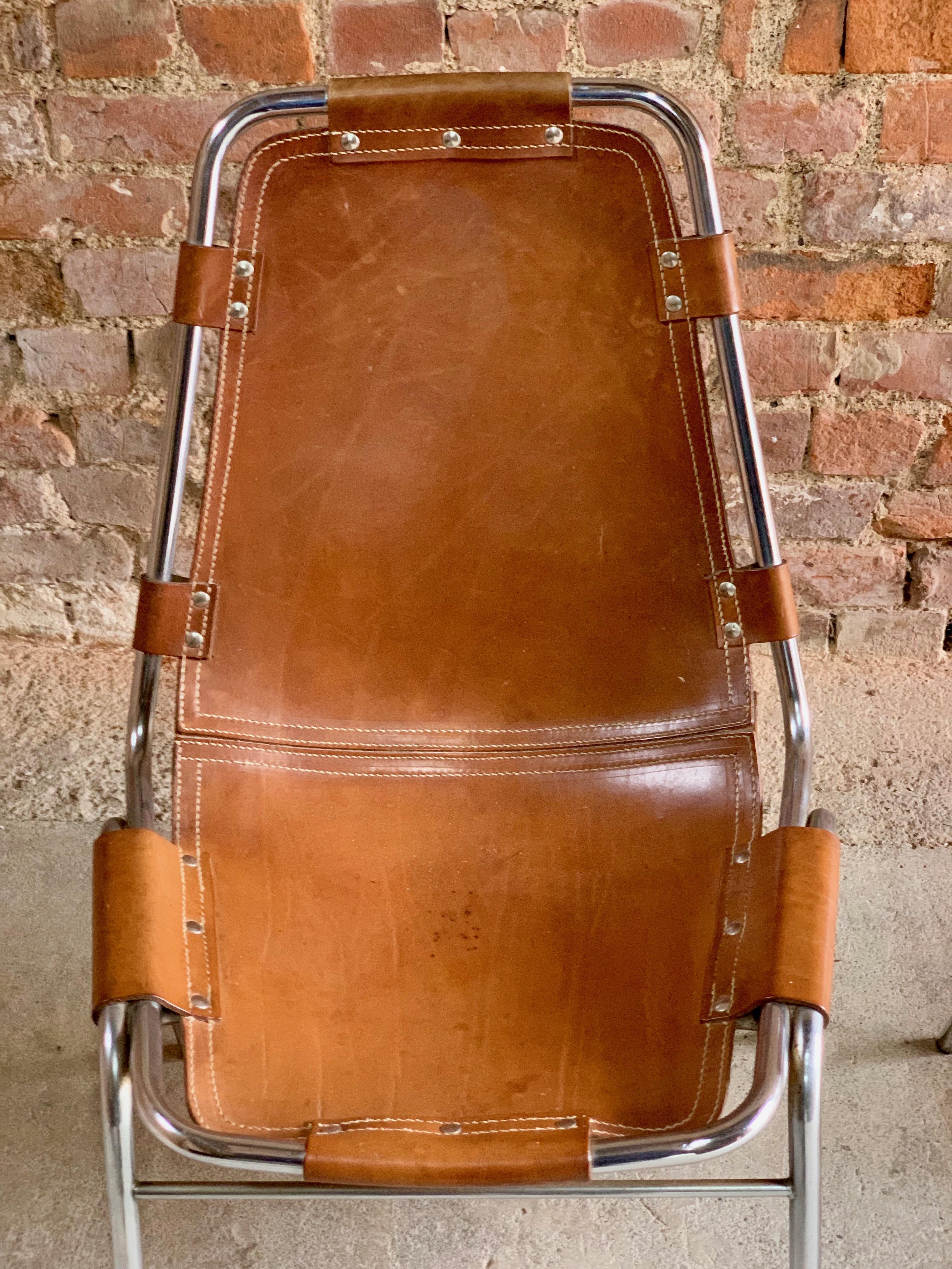 Late 20th Century Les Arcs Set of Four Leather Tan Dining Chairs, 1970s