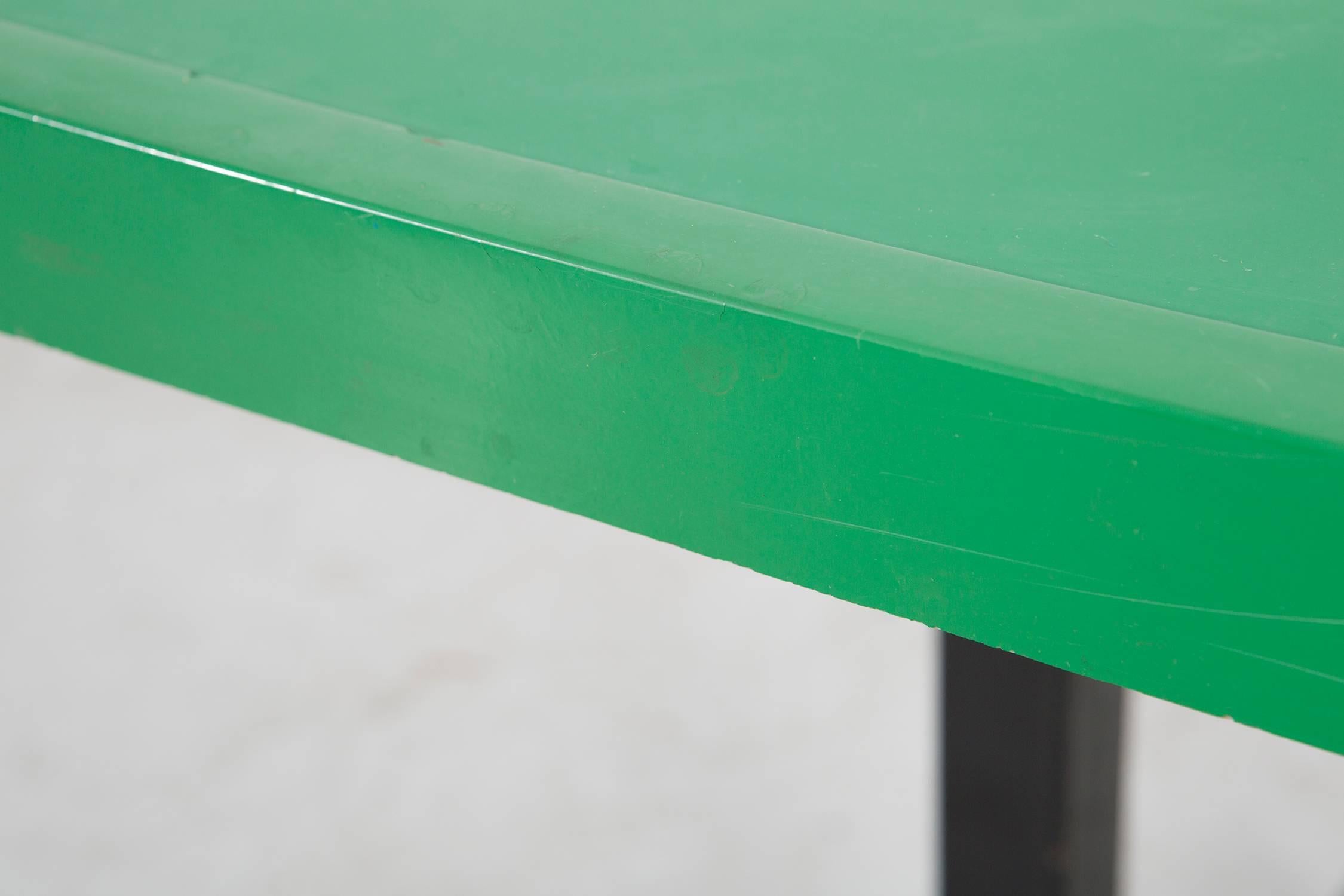 French Les Arcs Enameled Metal Green Table by Charlotte Perriand For Sale