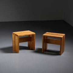 Les Arcs Pair of Pine Stools, French Alps circa 1970