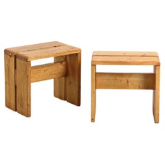 Les Arcs Pair of Pine Stools, French Alps circa 1970