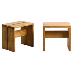 Les Arcs Pair of Pine Stools, French Alps circa 1970