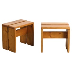 Les Arcs Pair of Pine Stools, French Alps circa 1970