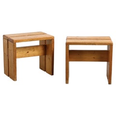 Les Arcs Pair of Pine Stools, French Alps circa 1970
