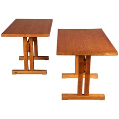 Les Arcs Pine Pair of Table by Charlotte Perriand