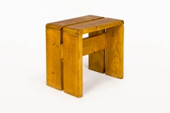 Les Arcs Pine Wood Stool by Charlotte Perriand, Circa 1960, France