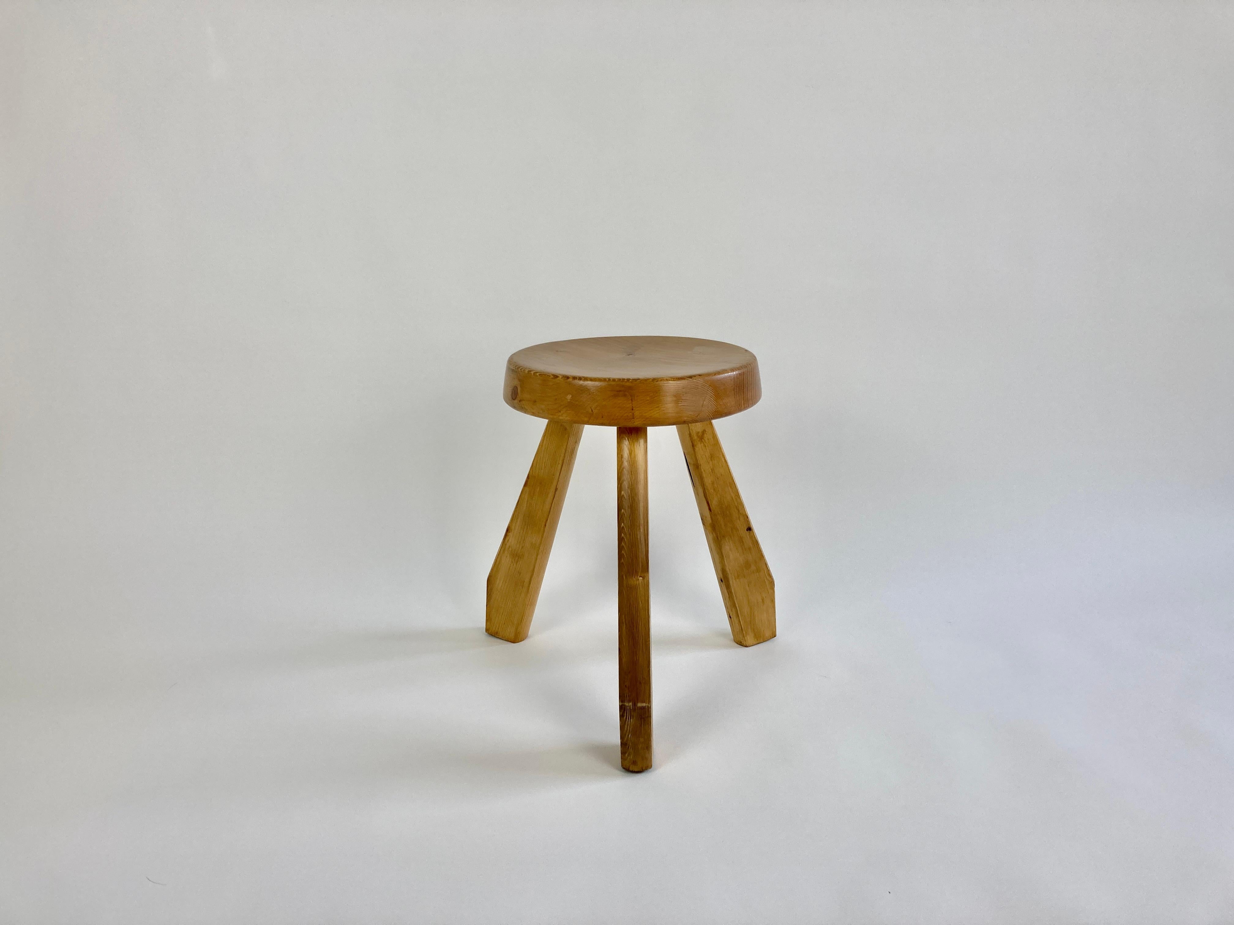 Rare pine Sandoz stool by Charlotte Perriand, circa 1960 from Les Arcs.

The stool was sourced from a chalet clearance in the Haute Savoie region of France.

Original condition, with signs of age and use, age related wear as pictured. Structurally