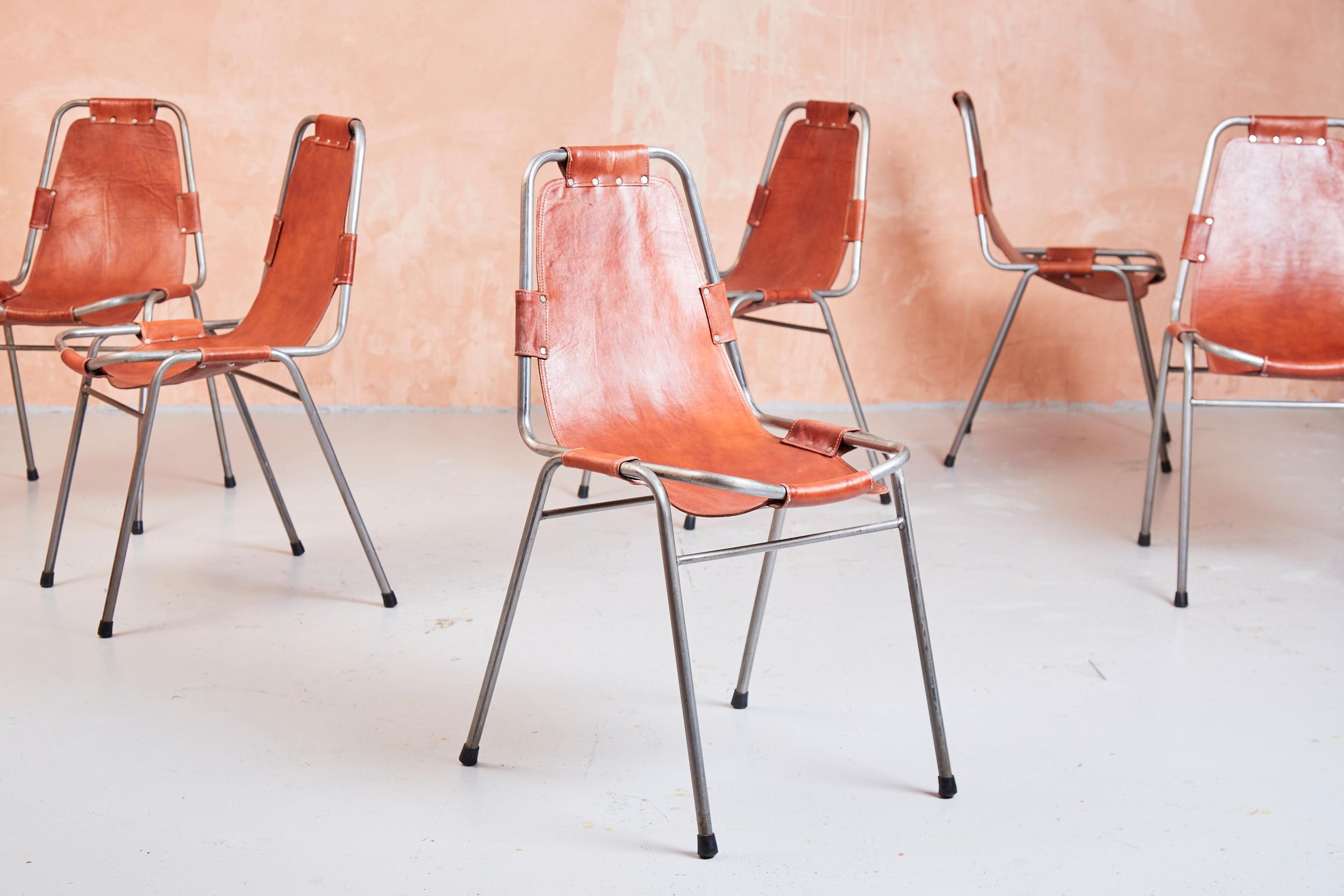 Mid-Century Modern Set of Six Dalvera Chairs, Chosen by Charlotte Perriand for Les Arc