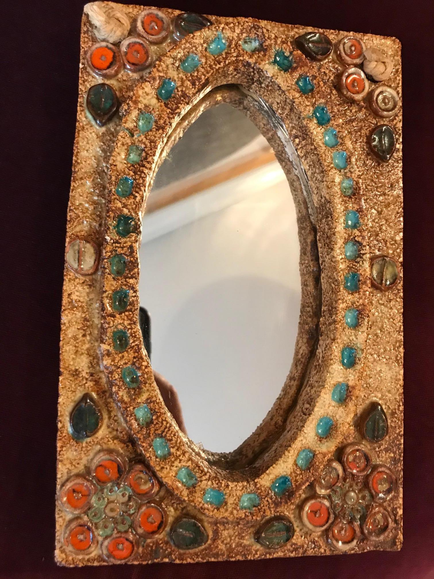 Enameled Ceramic Mirror, France, Vallauris, 1960s