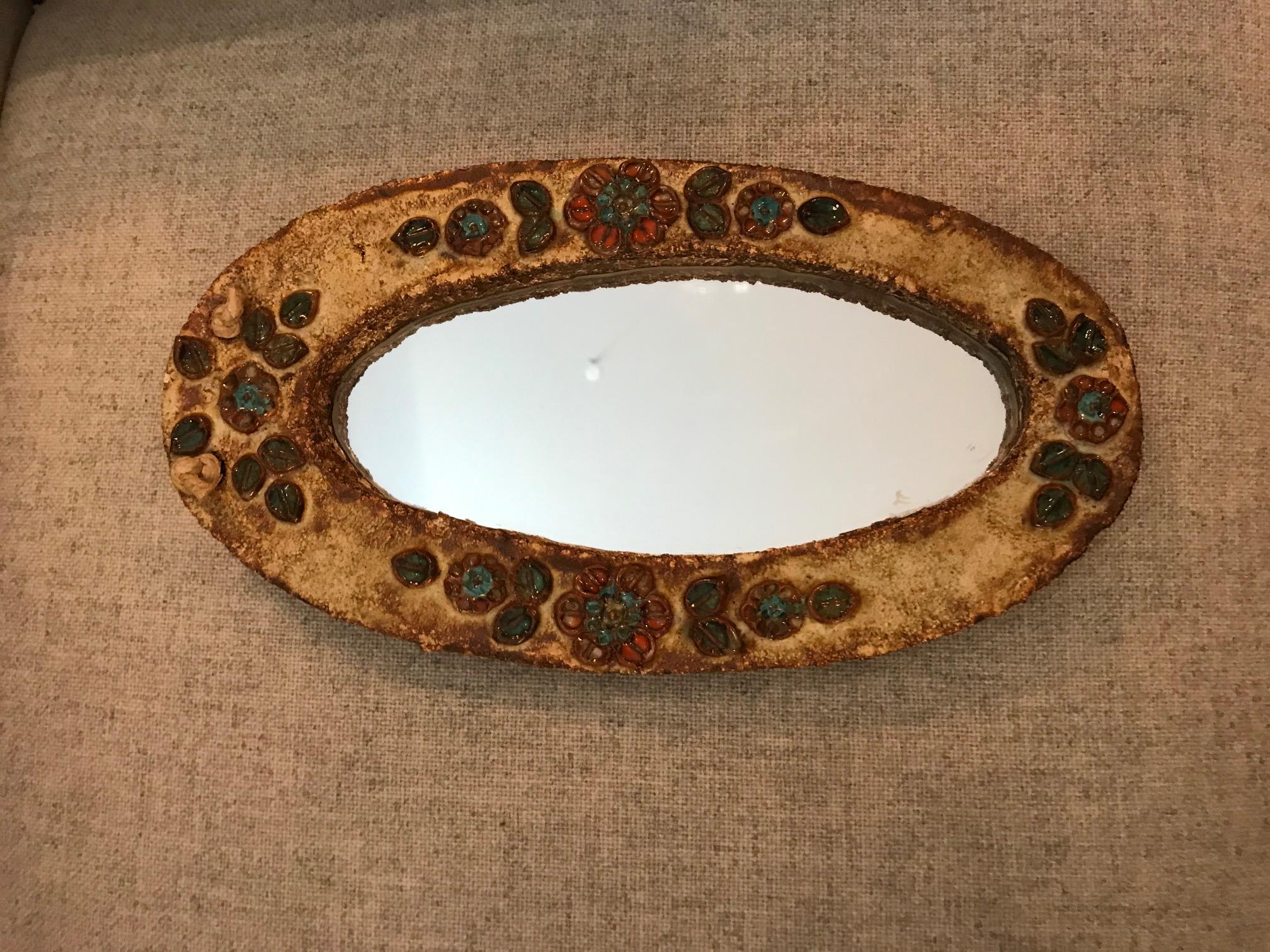 Enameled Ceramic Mirror, France, Vallauris, 1960s