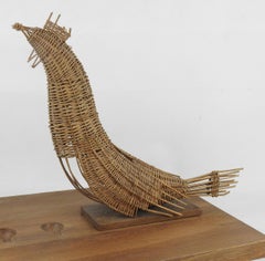 Les Artisans De Marolles / Egg Cup Sculpture in Rattan and Oak, circa 1960