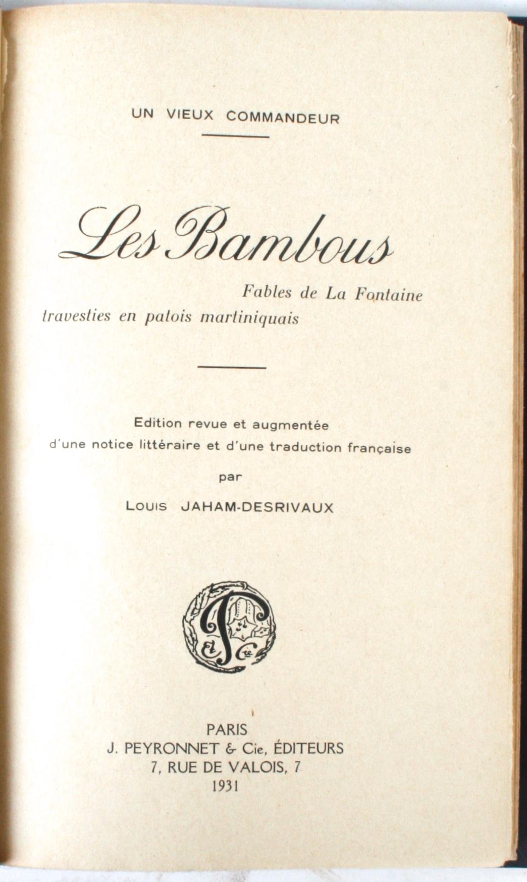 Hand-Crafted Les Bambous: Fables de La Fontaine For Sale