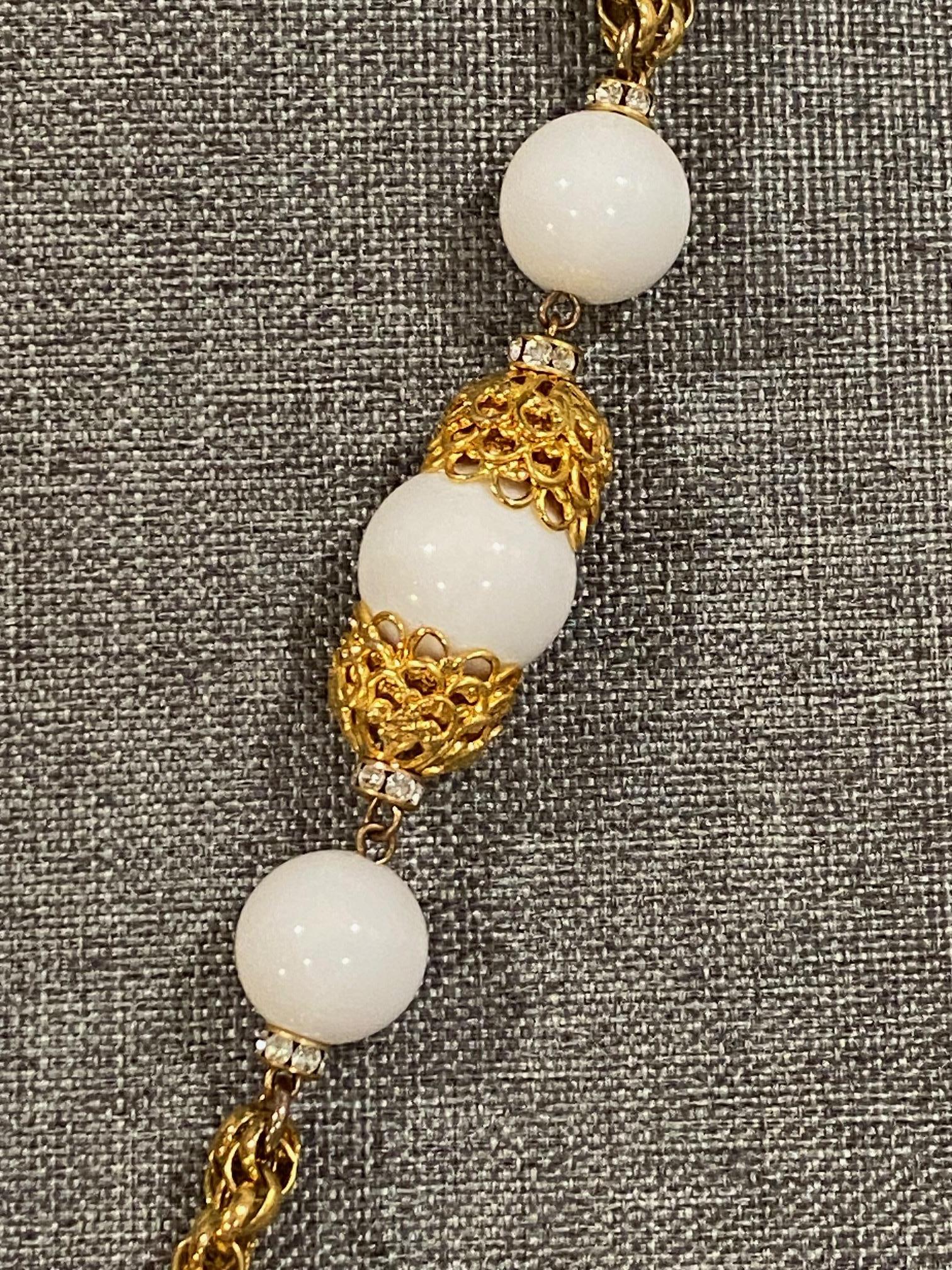 Les Bernard 1980s Pendant Necklace in Gold & White with Rhinestone Accent 8