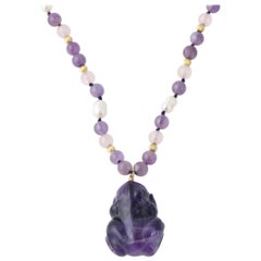 Les Bernard Amethyst and Pearl Frog Necklace