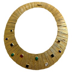 Les Bernard Egyptian Revival Gold Cabochon Choker Collar Necklace Cleopatra