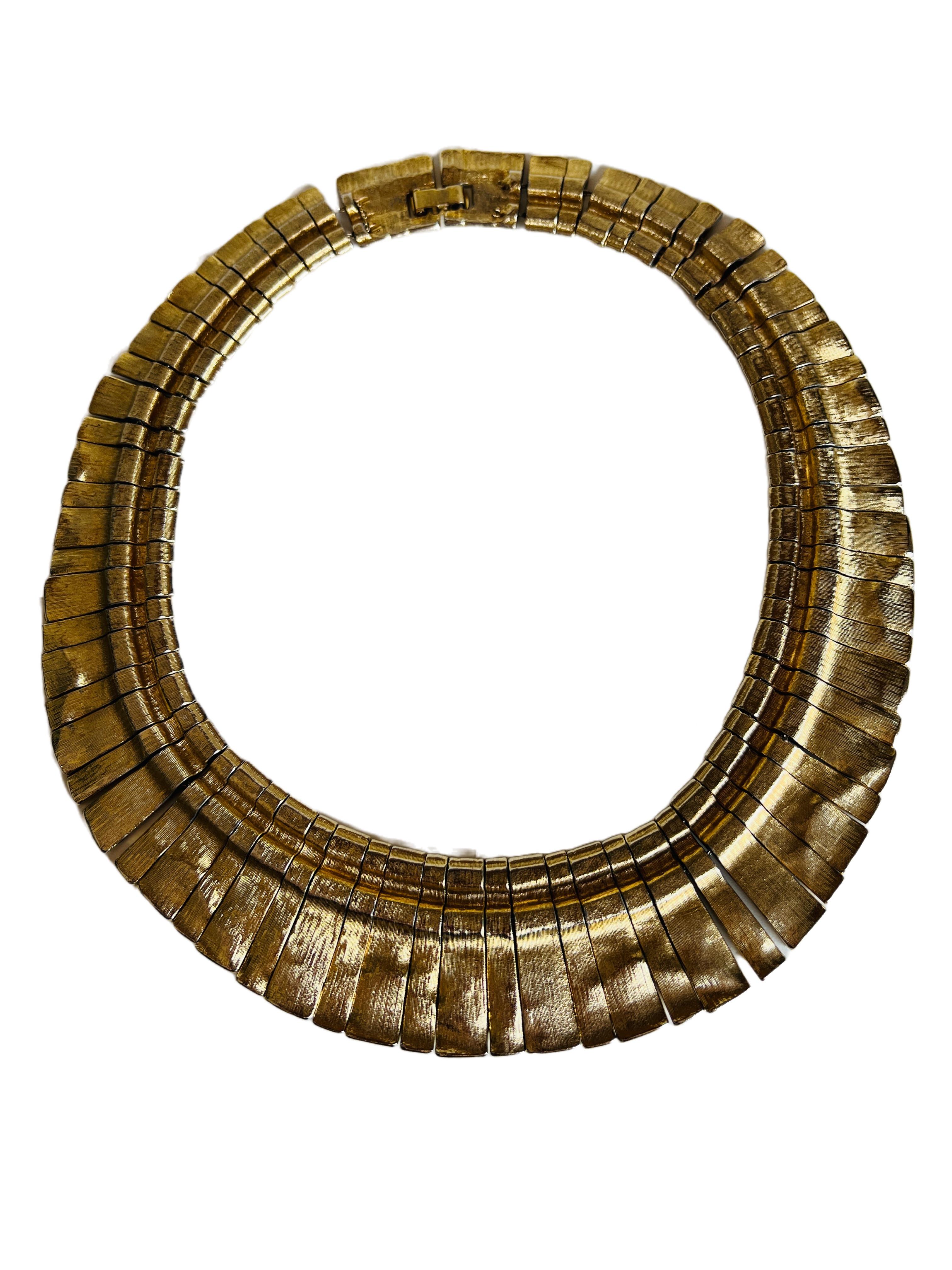 Les Bernard Egyptian Revival Pale Gold Brushed Choker Collar Necklace Cleopatra For Sale 1